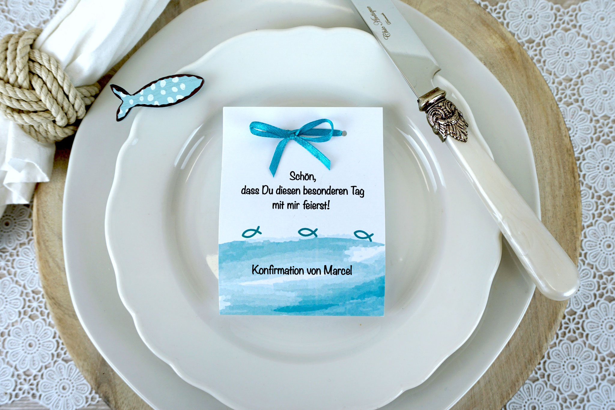 Fruchtgummikarte Design Aquarellband/Fische Türkis dunkel
