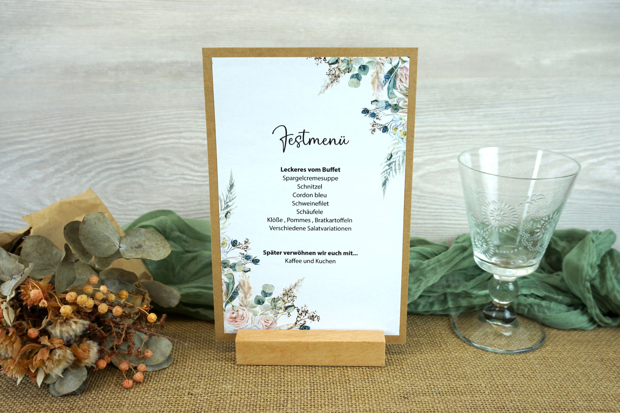 Menükarte/Tischaufsteller Kraftkarton - Design Boho