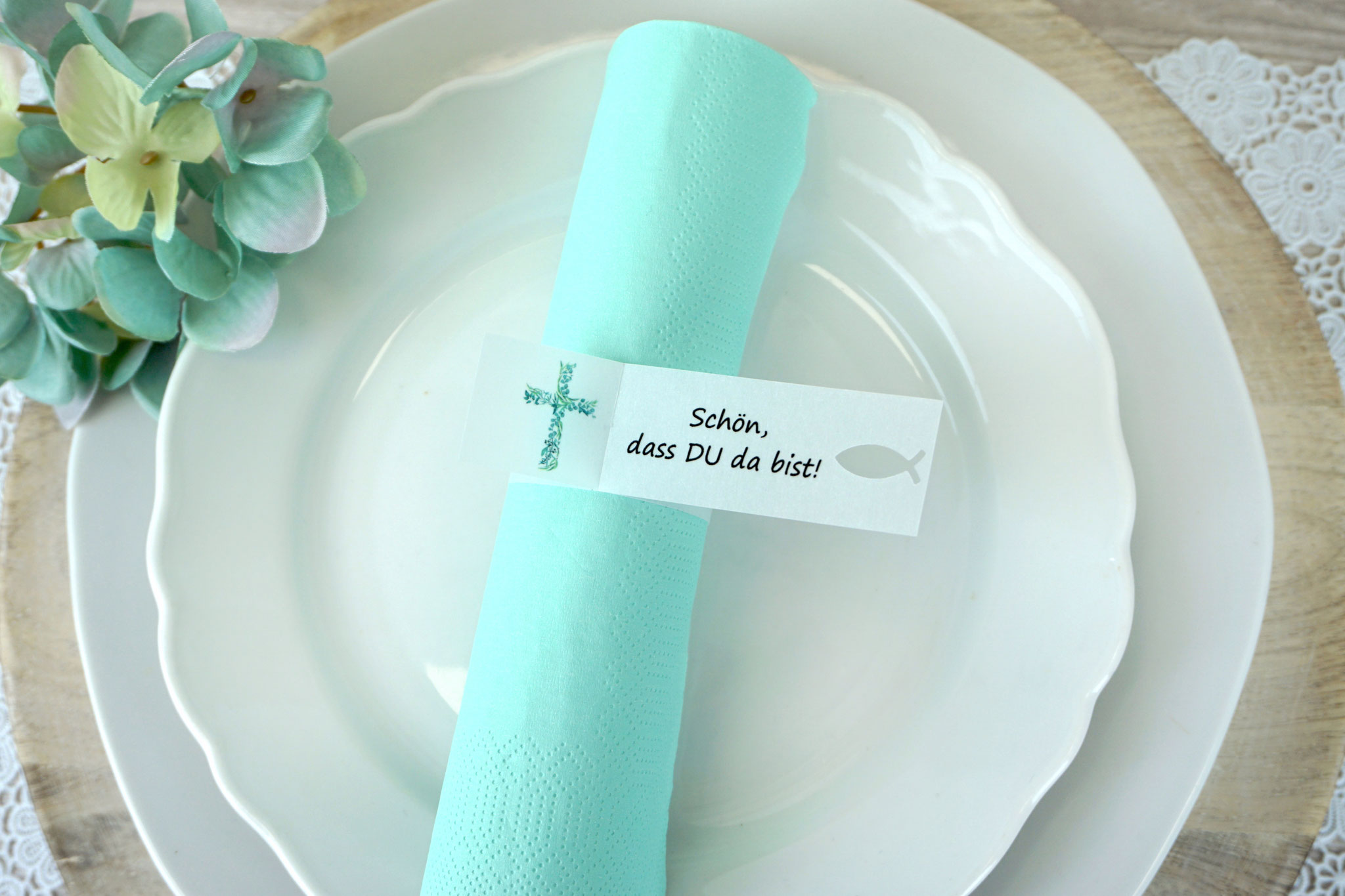 Serviettenring Design Eukalyptus-Kreuz, Randabschluss Fisch