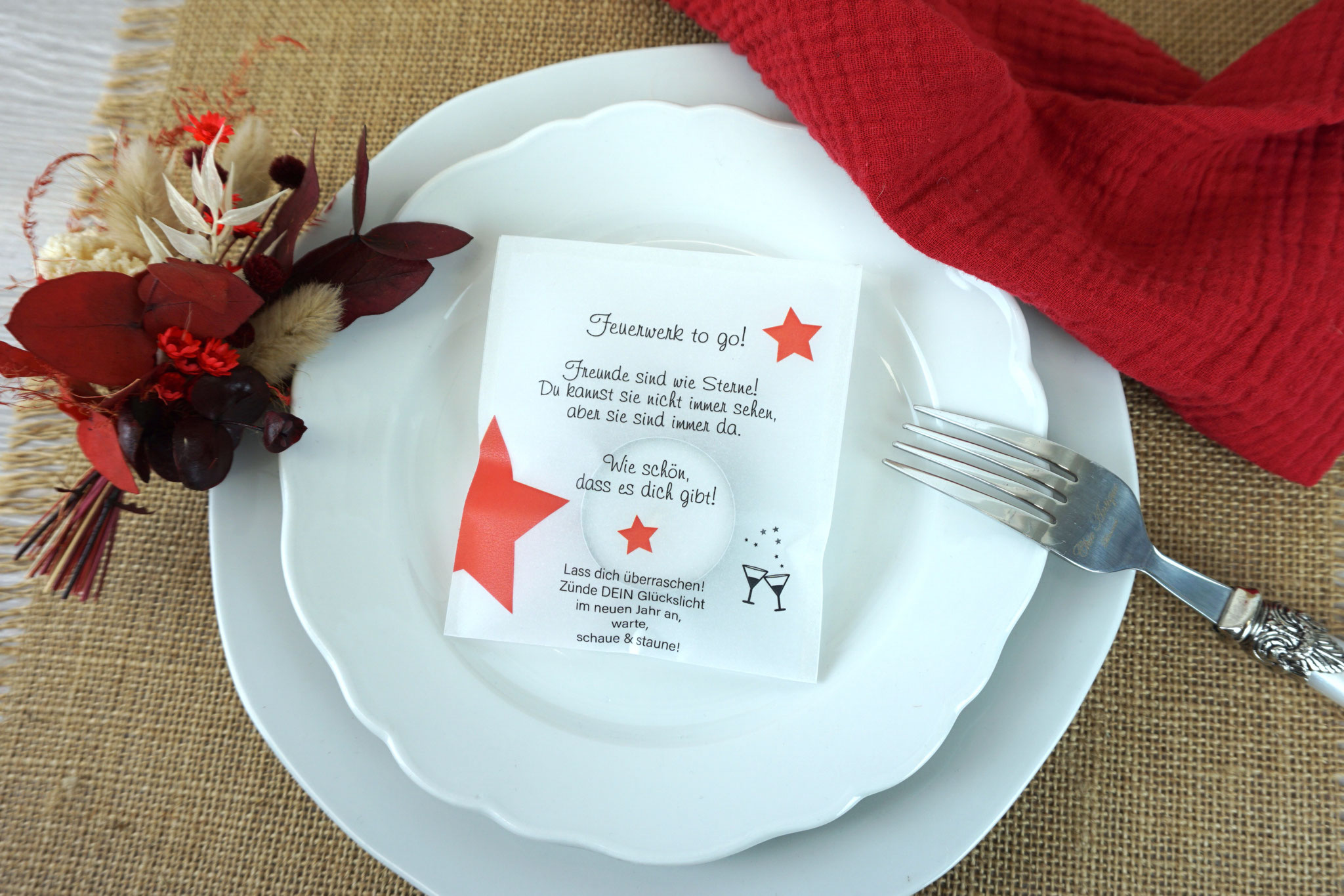 Licht-Botschaft Silvester - Design Sterne Rot