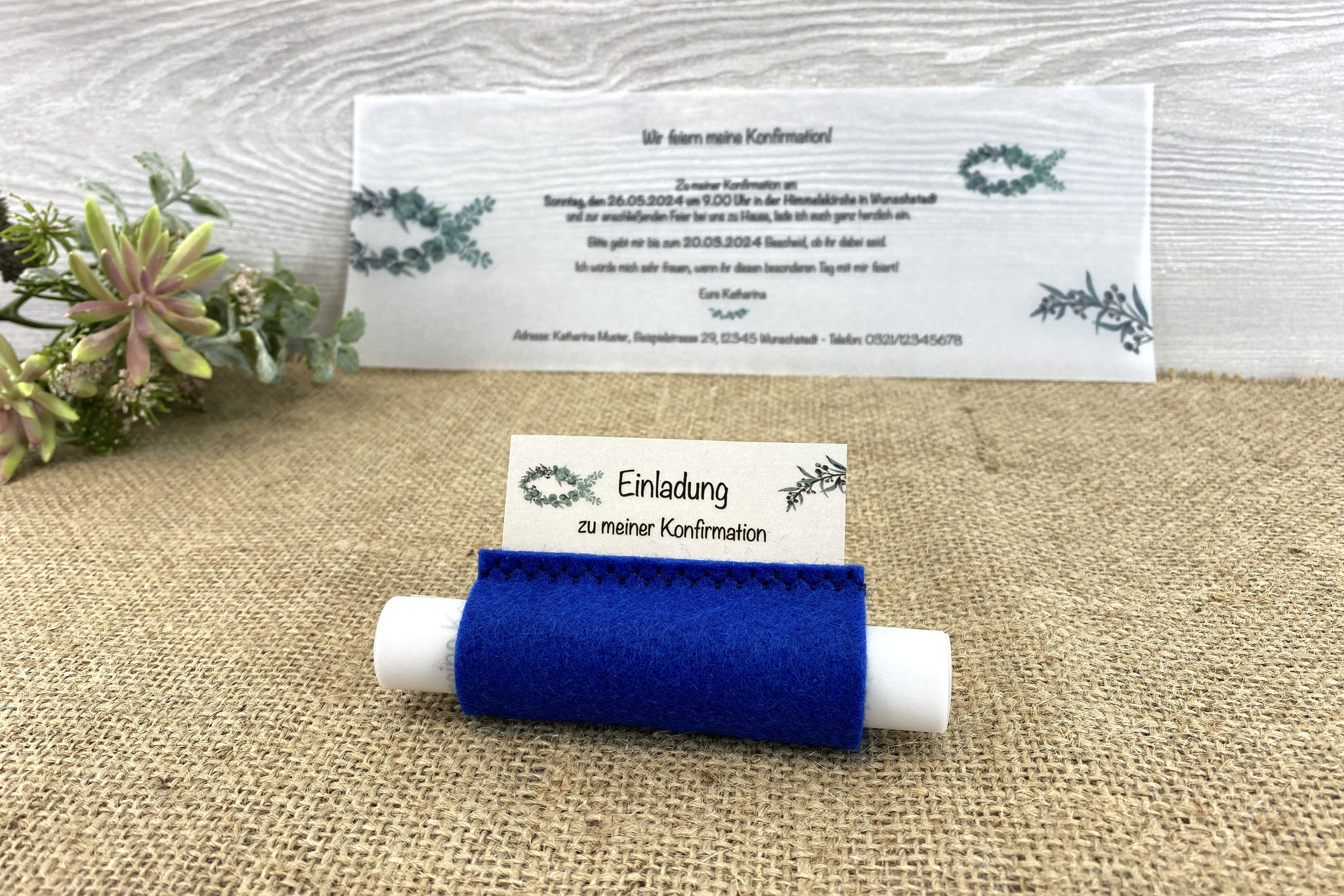 Design Eukalyptus-Fisch - Filz Royalblau - ohne Schleife
