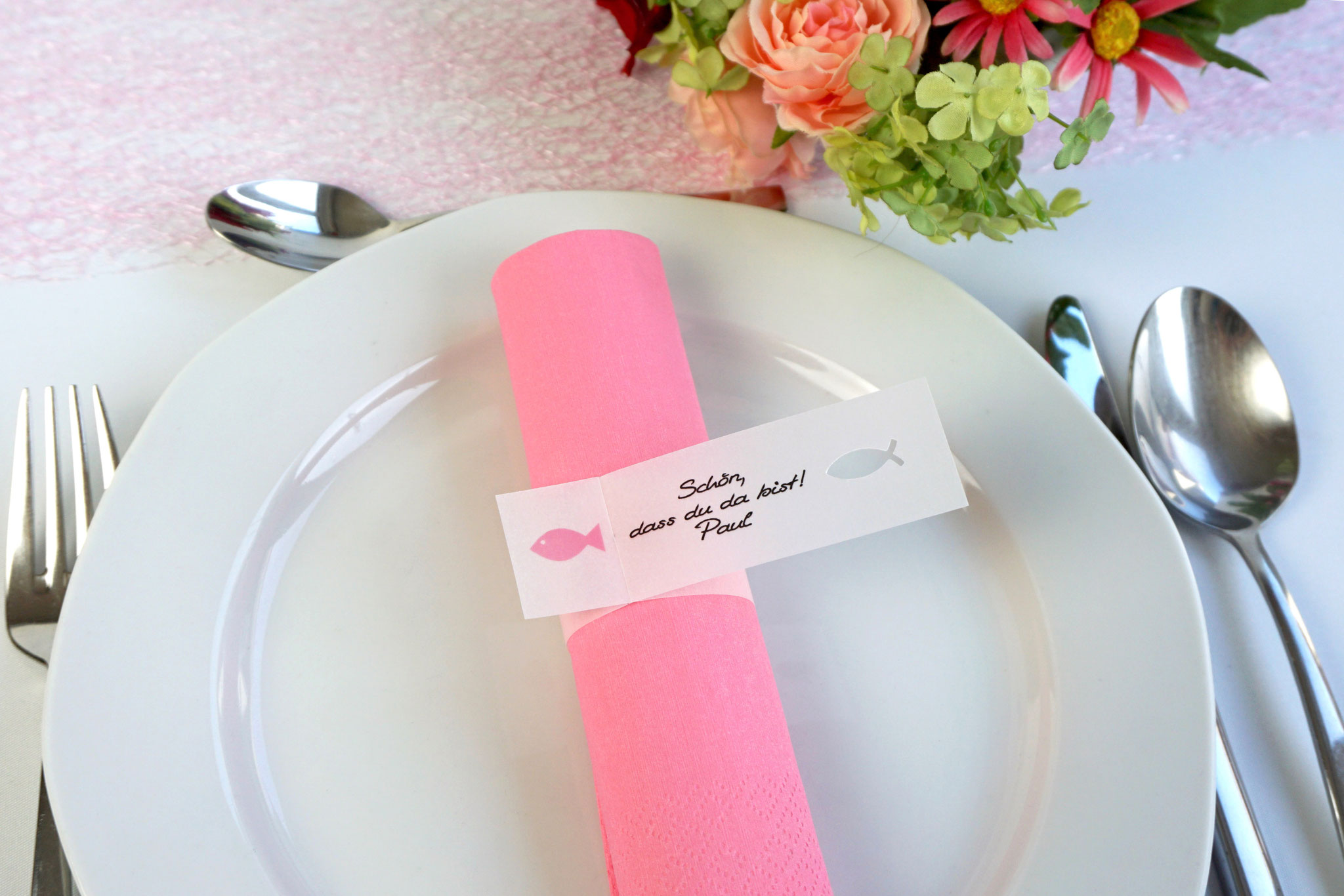 Serviettenring Design Fisch, Farbe Rosa, Randabschluss Fisch