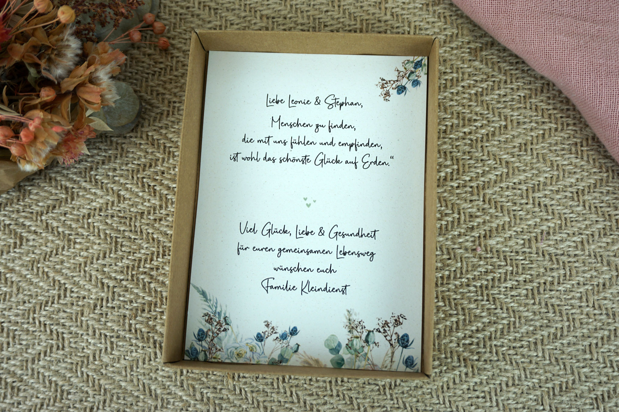  Geschenkbox - Design Boho, Innenansicht - Text "Menschen zu finden..."