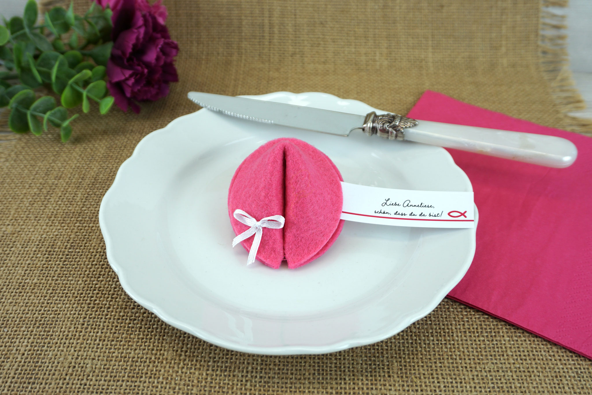 Filzkeks klein Pink, Fähnchen Design "Fisch Silhouette"