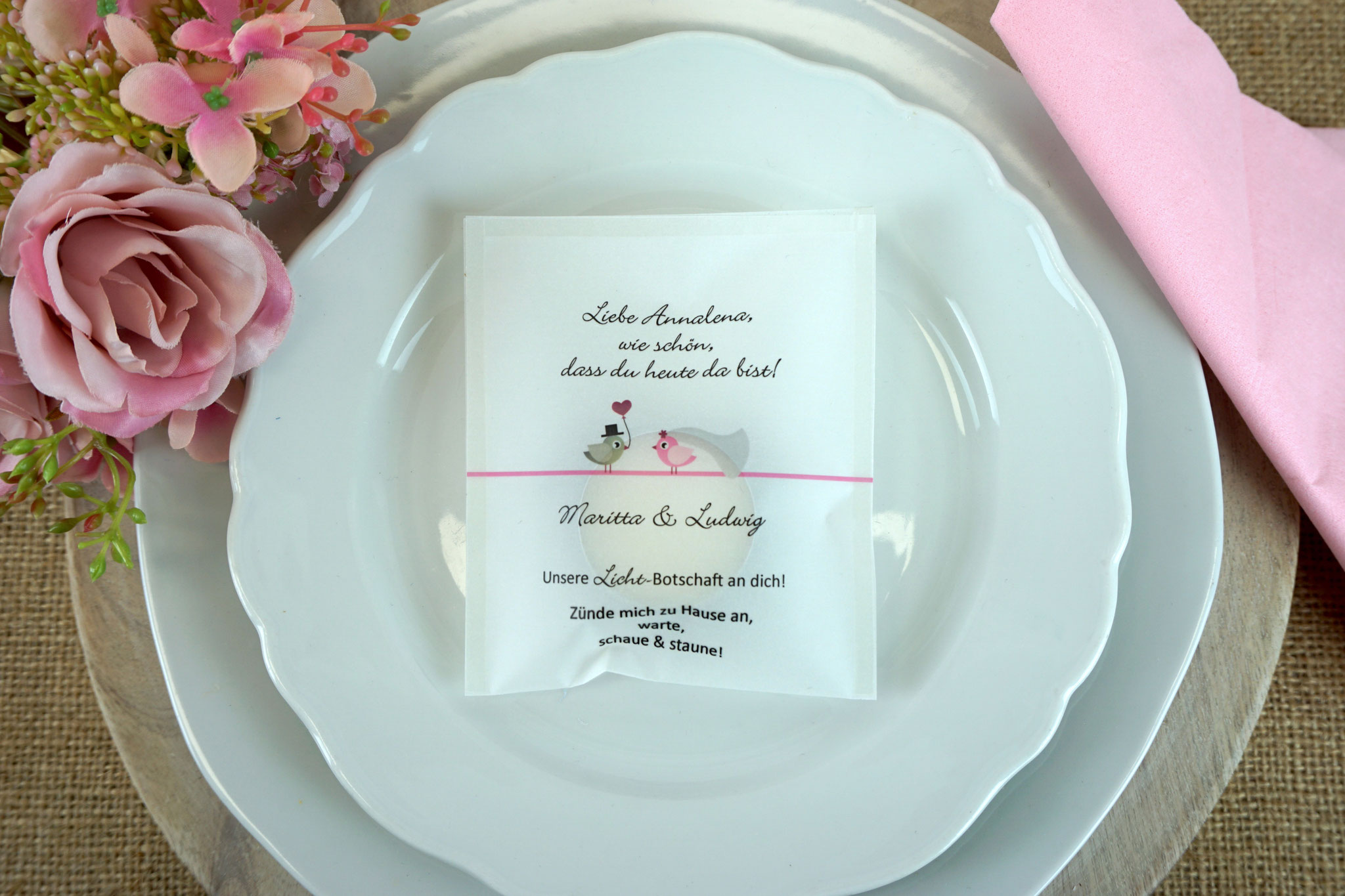 Licht-Botschaft Design "Hochzeitsvögel" - Farbe Rosa
