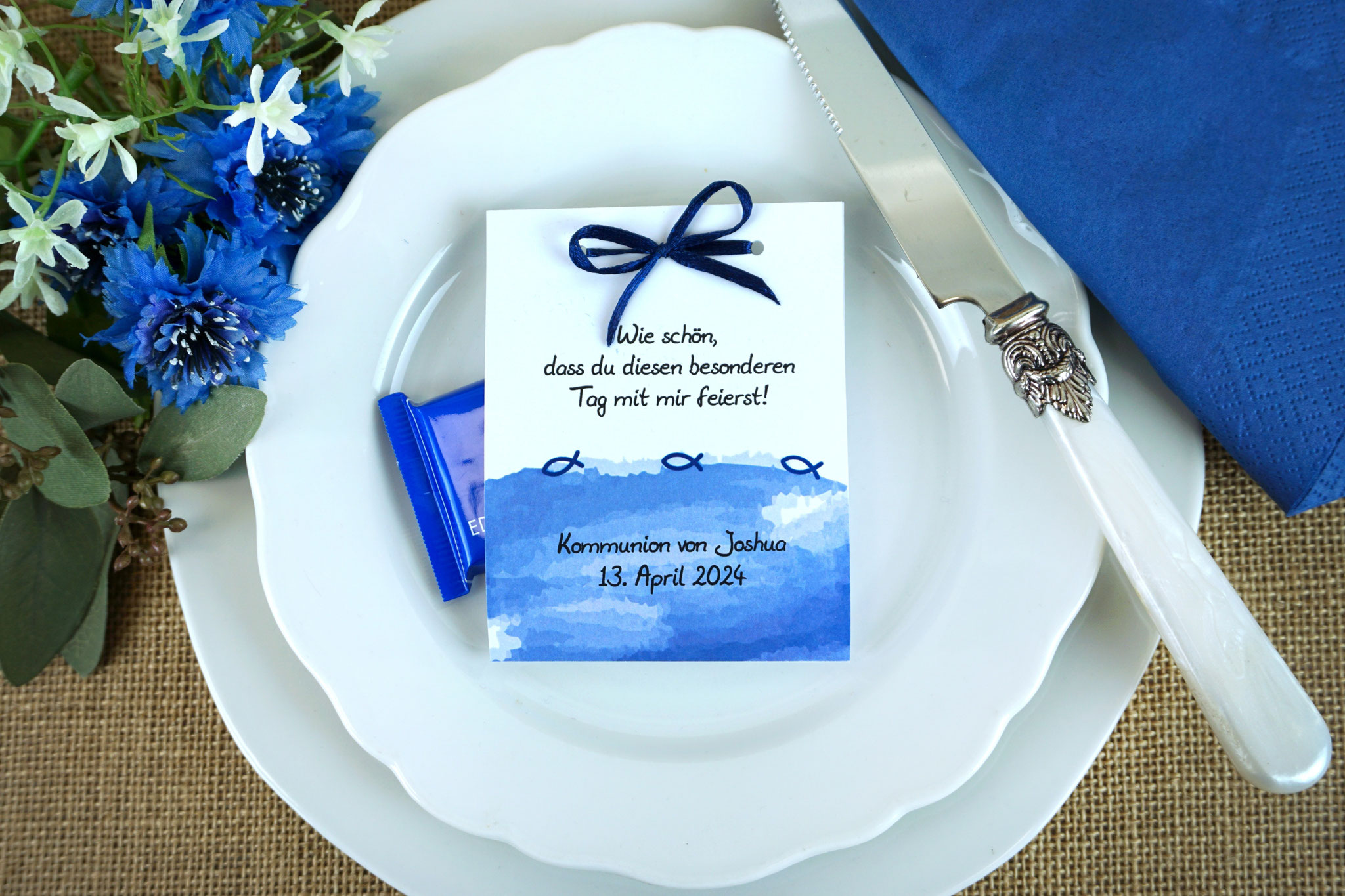 Fruchtgummikarte Design Aquarellband/Fische Royalblau