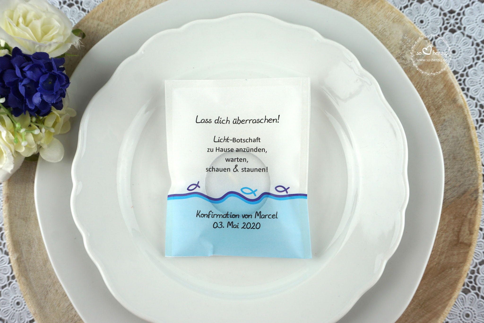 Teelicht-Botschaft, Design "Fisch Silhouette"