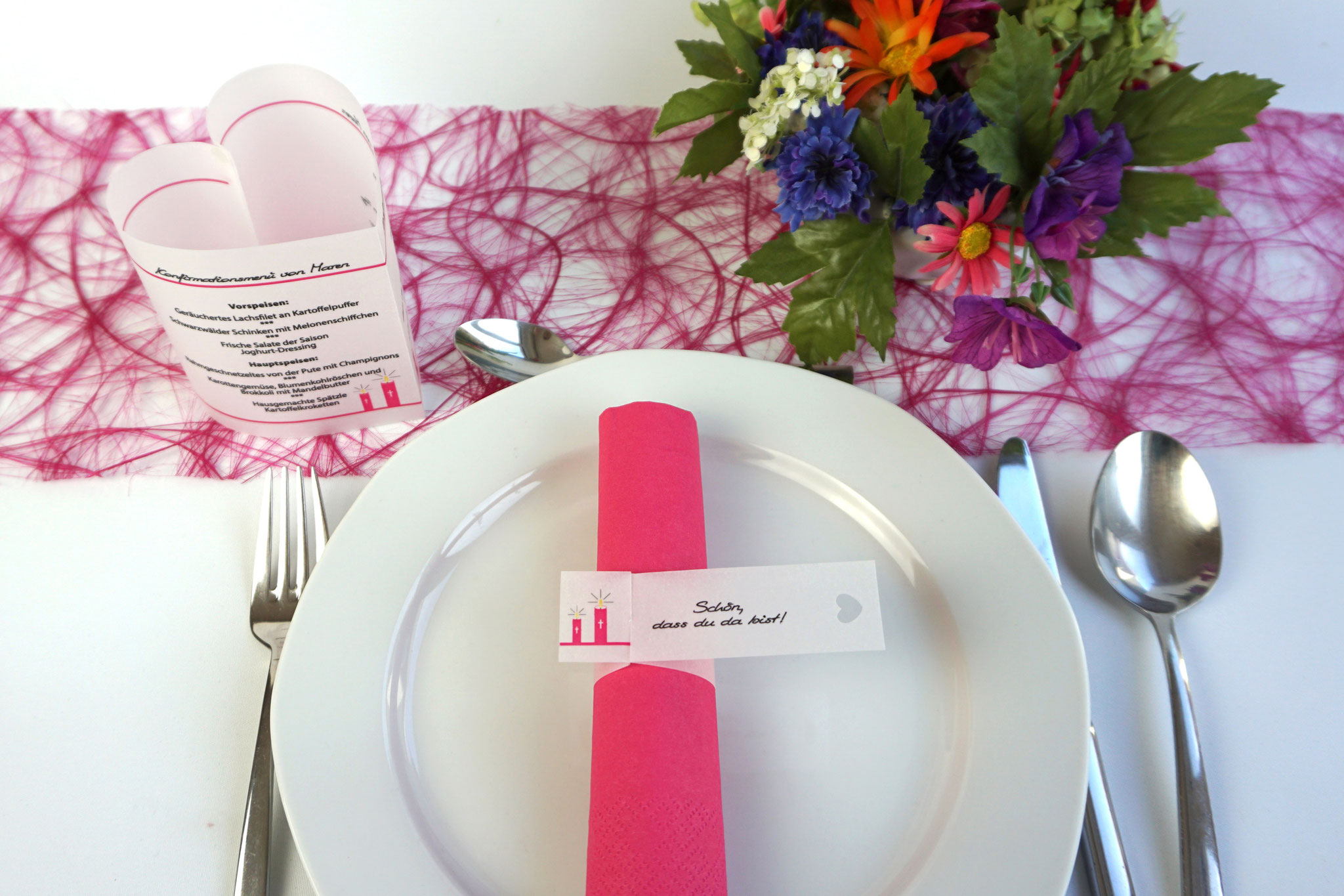Serviettenring Design Kerzen, Farbe Pink, Randabschluss Herz