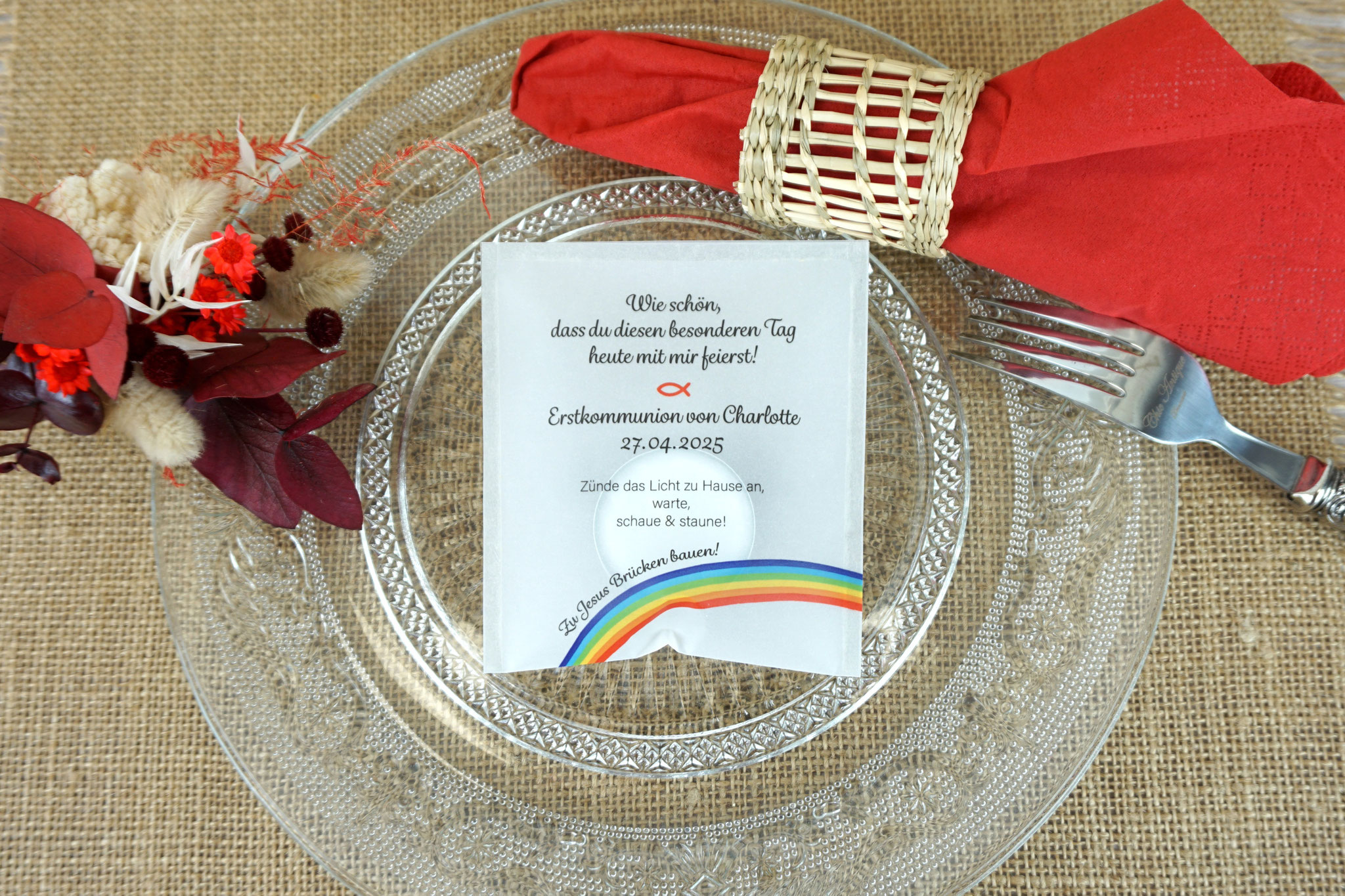 Lichtbotschaft Design: Zu Jesus Brücken bauen/Regenbogen - Kommunionsthema