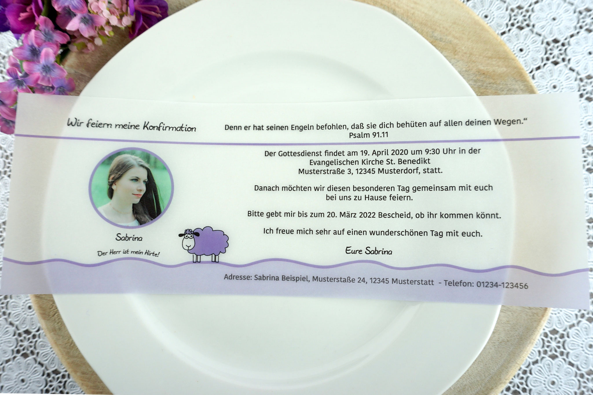 Design Schaf Flieder - mit Bild - Textbeispiel