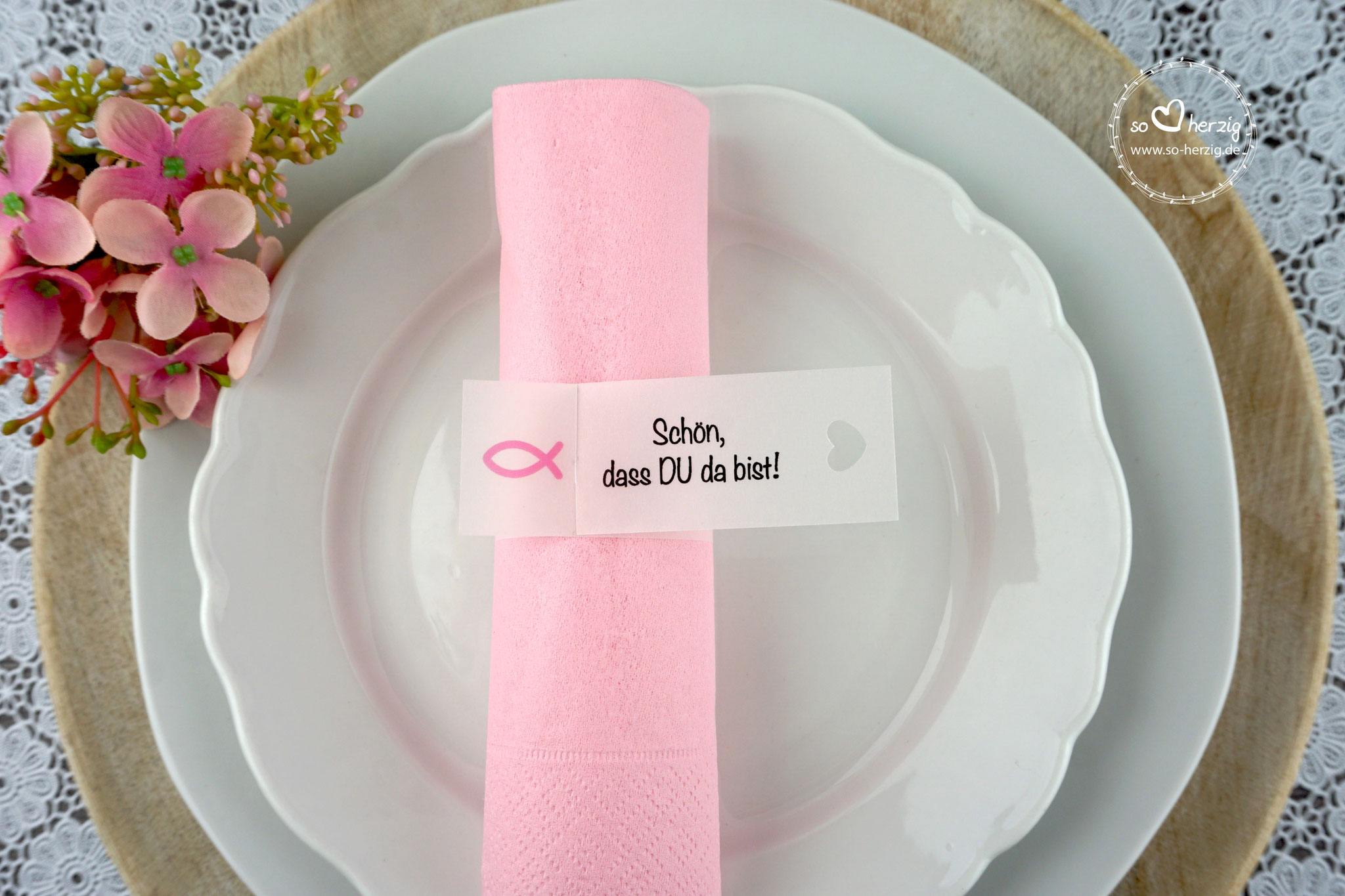 Serviettenring Design Fisch Silhouette, Farbe Rosa, Randabschluss Herz