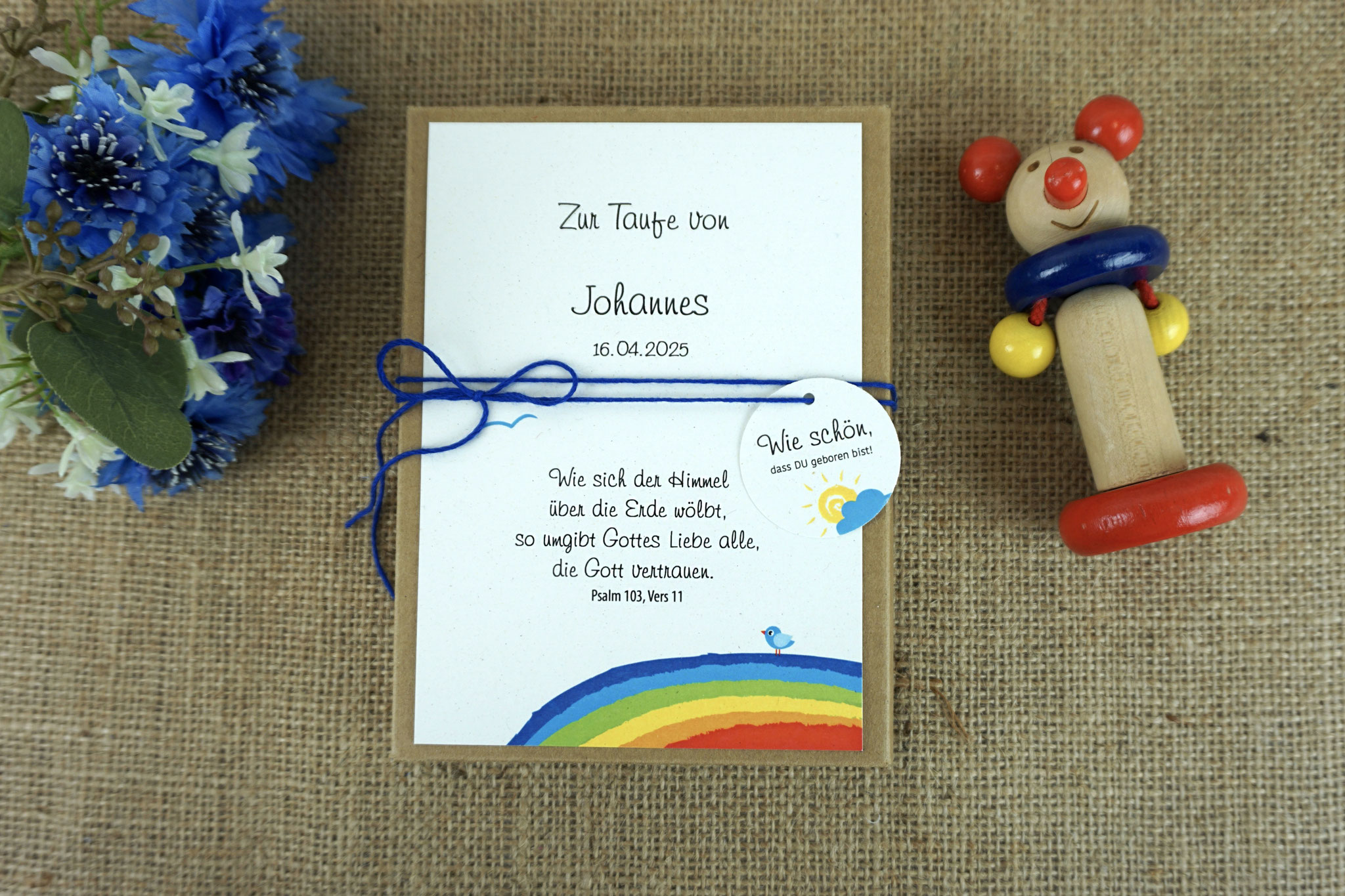 Geschenkebox zur Taufe - Design Regenbogen Blau