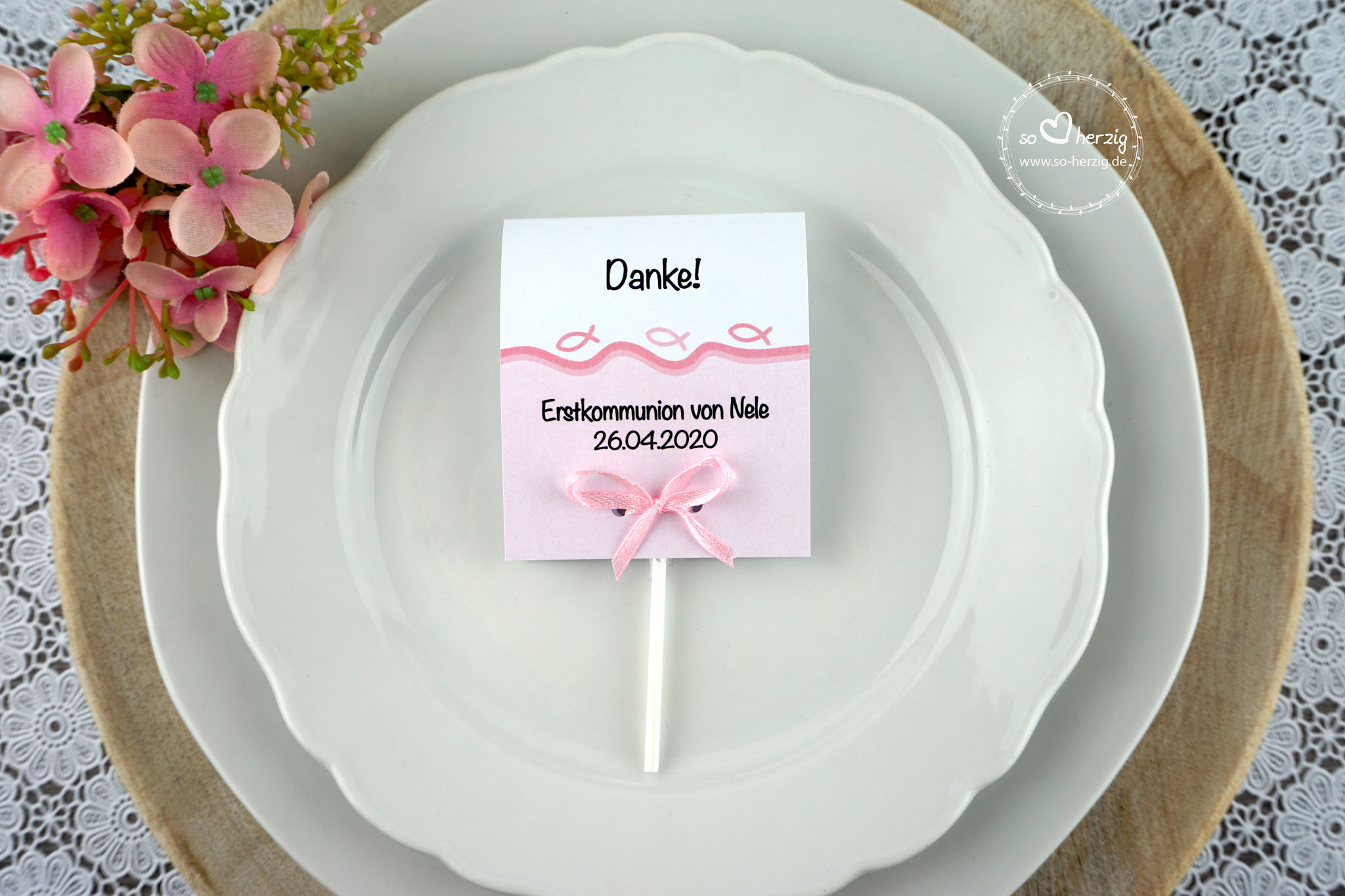 Lutscherkarte Design Fisch Silhouette Farbe Rosa