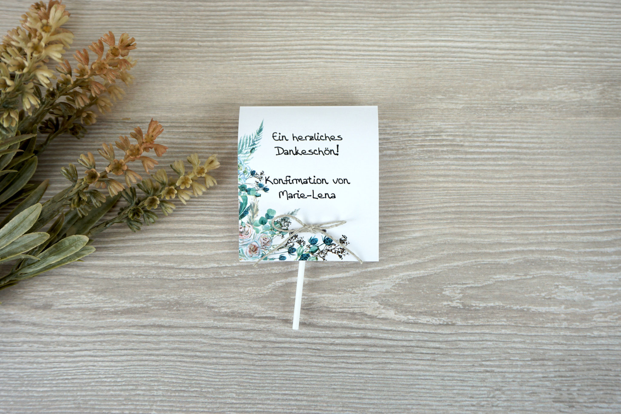 Lutscherkarte Design Boho - Leinenzwirn Natur