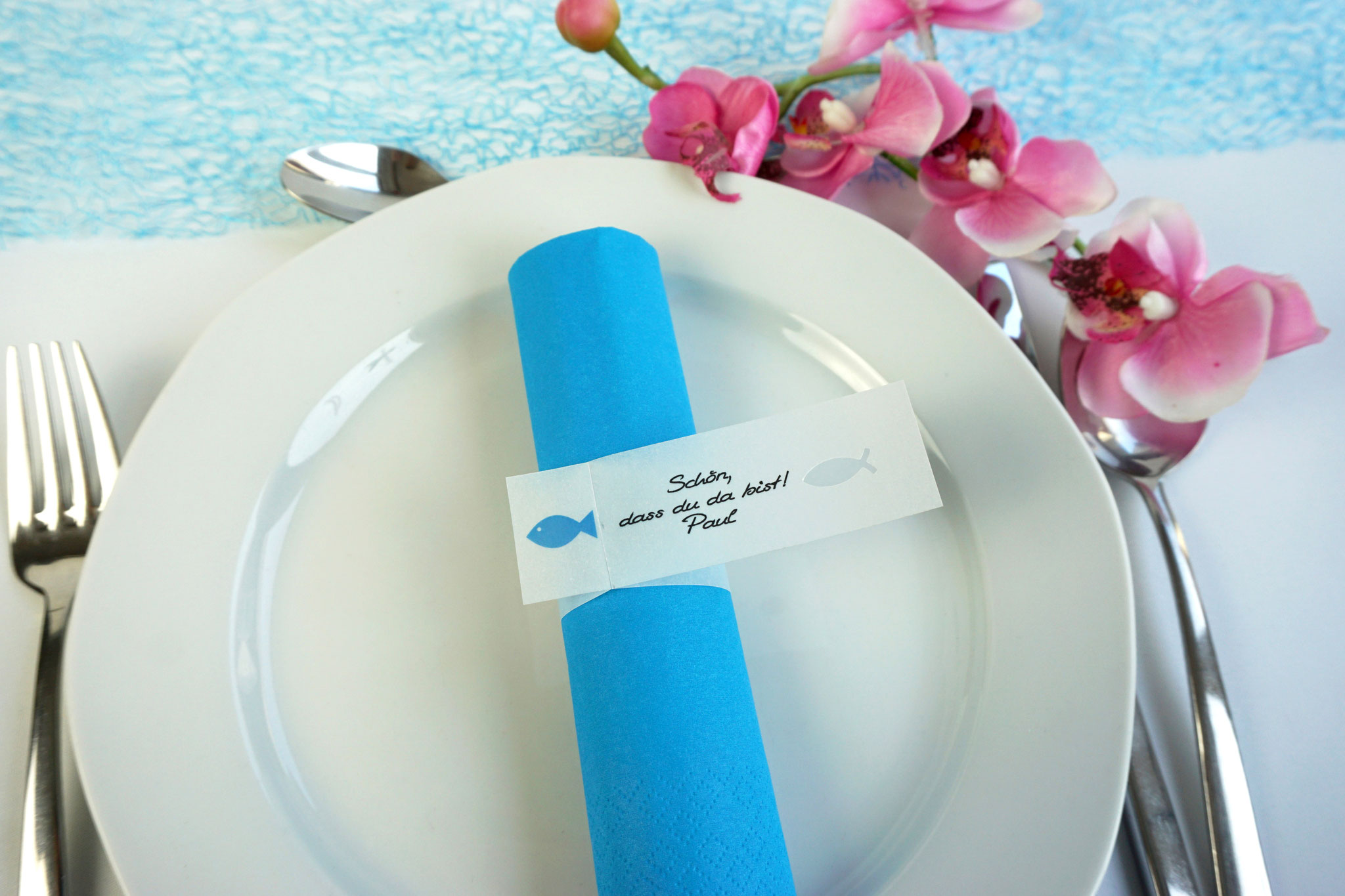 Serviettenring Design Fisch, Farbe Aqua, Randabschluss Fisch