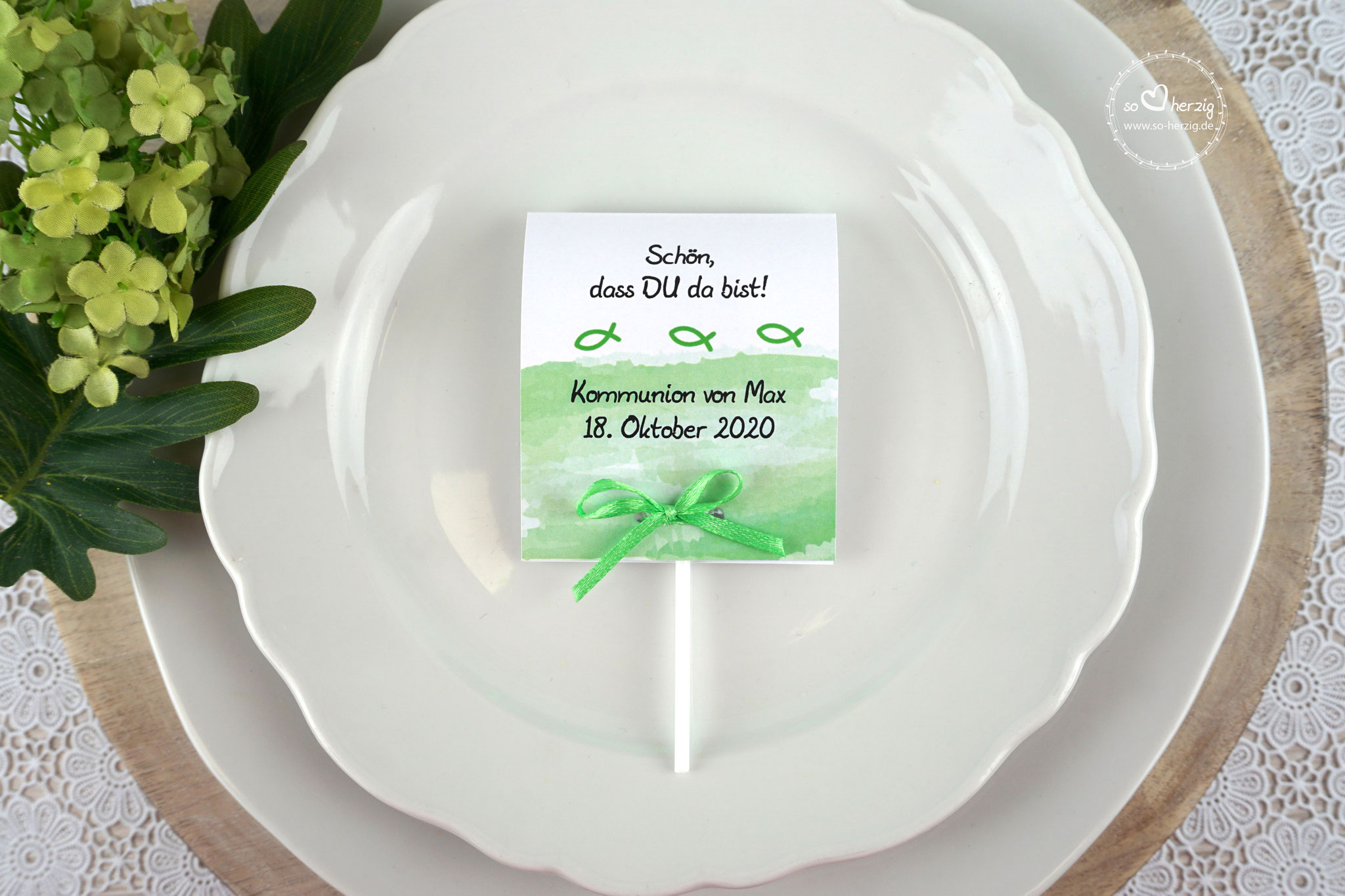 Lutscherkarte Design Aquarellband/Fische Apfelgrün