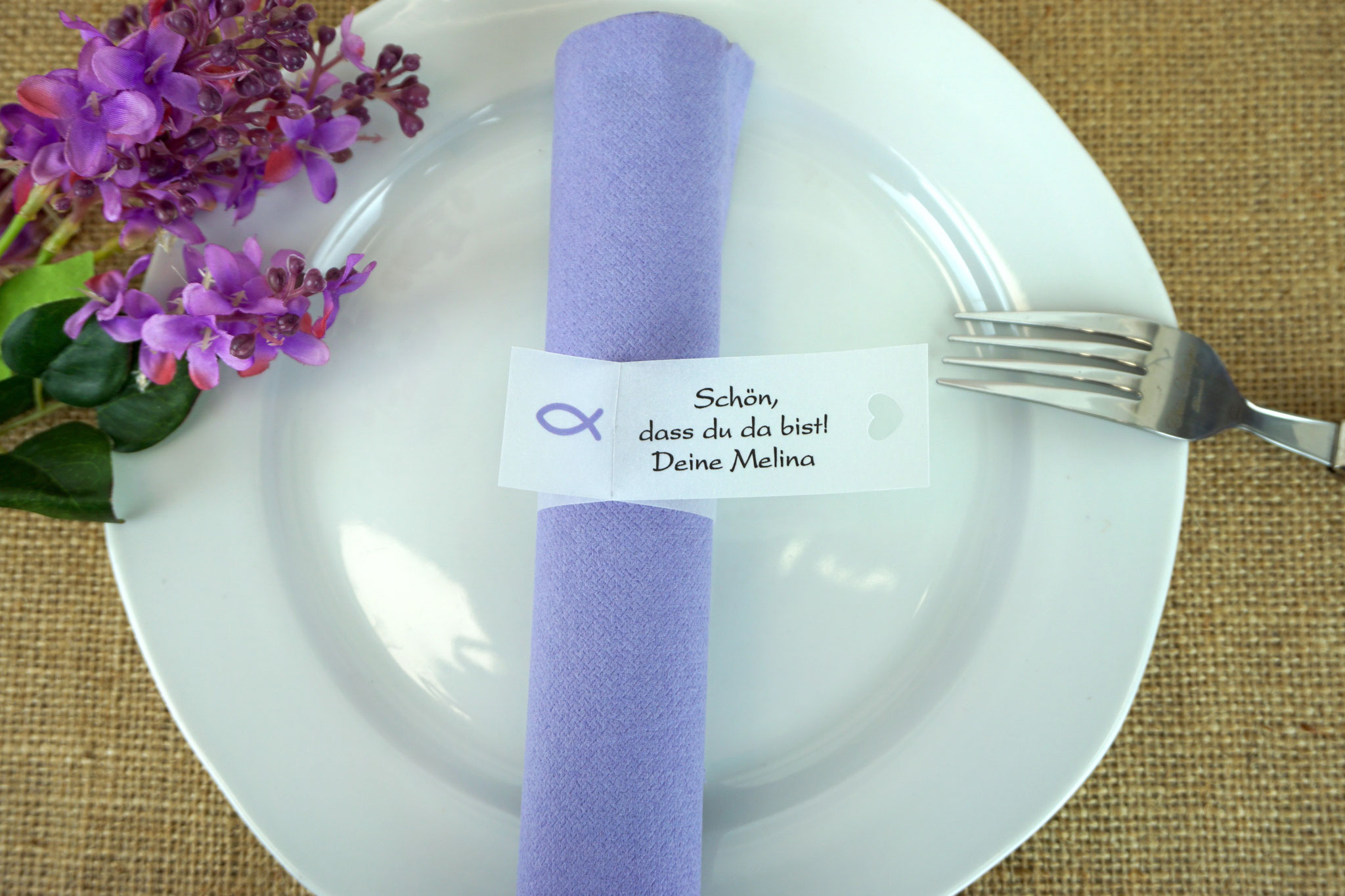Serviettenring Design Fisch Silhouette, Farbe Flieder, Randabschluss Herz