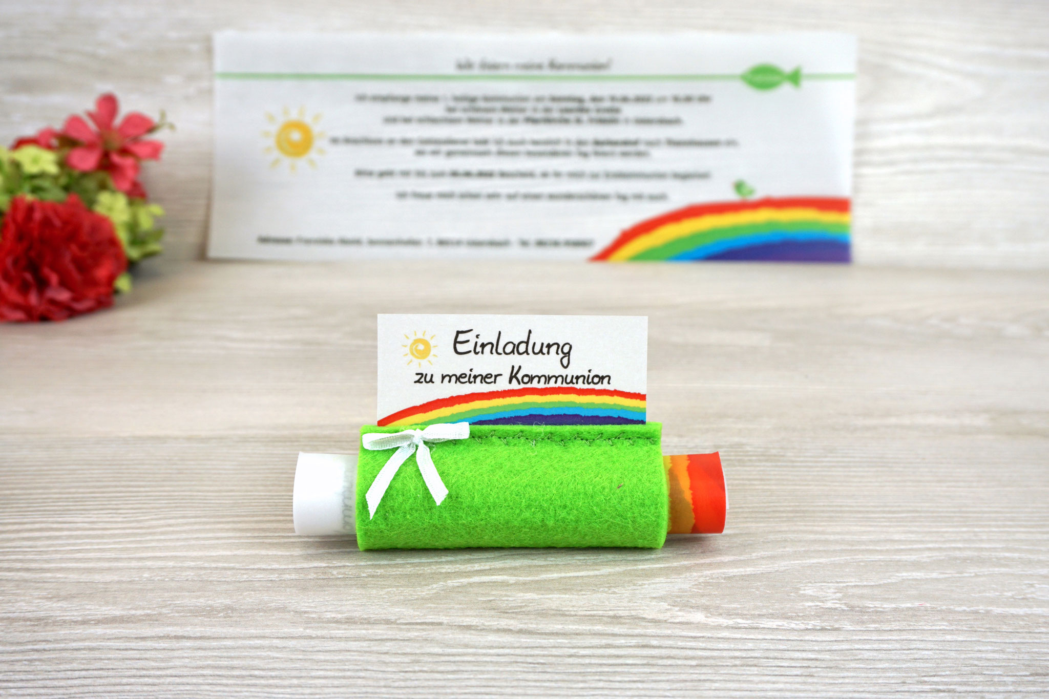 Design Regenbogen Filz Apfelgrün - mit Schleife