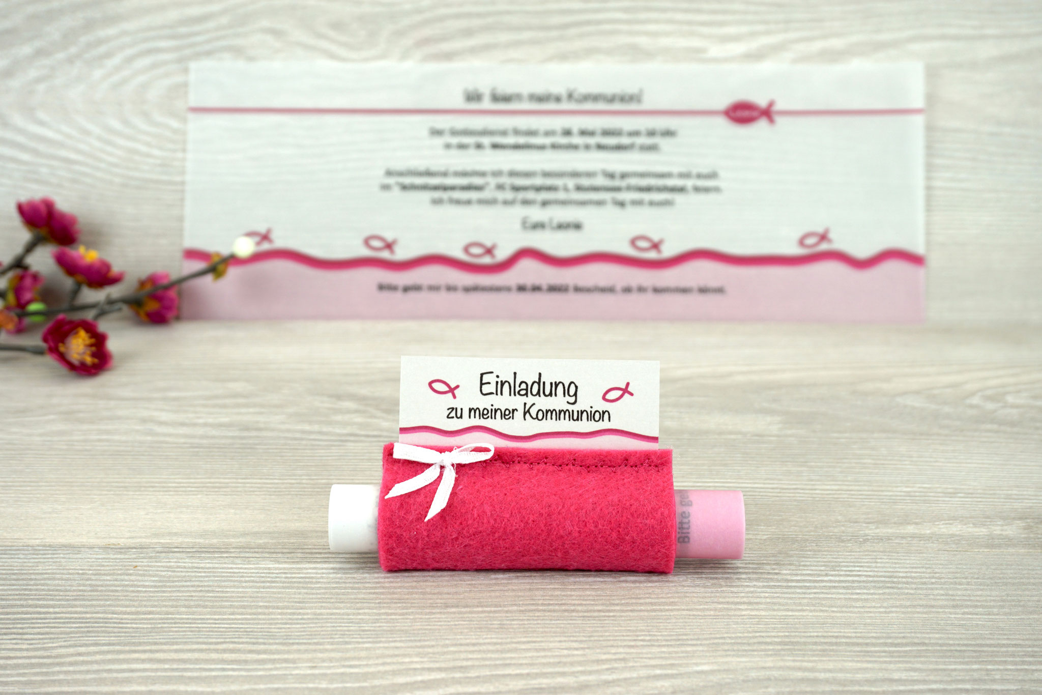 Design Fisch Silhouette Pink, Filz Pink - mit Schleife