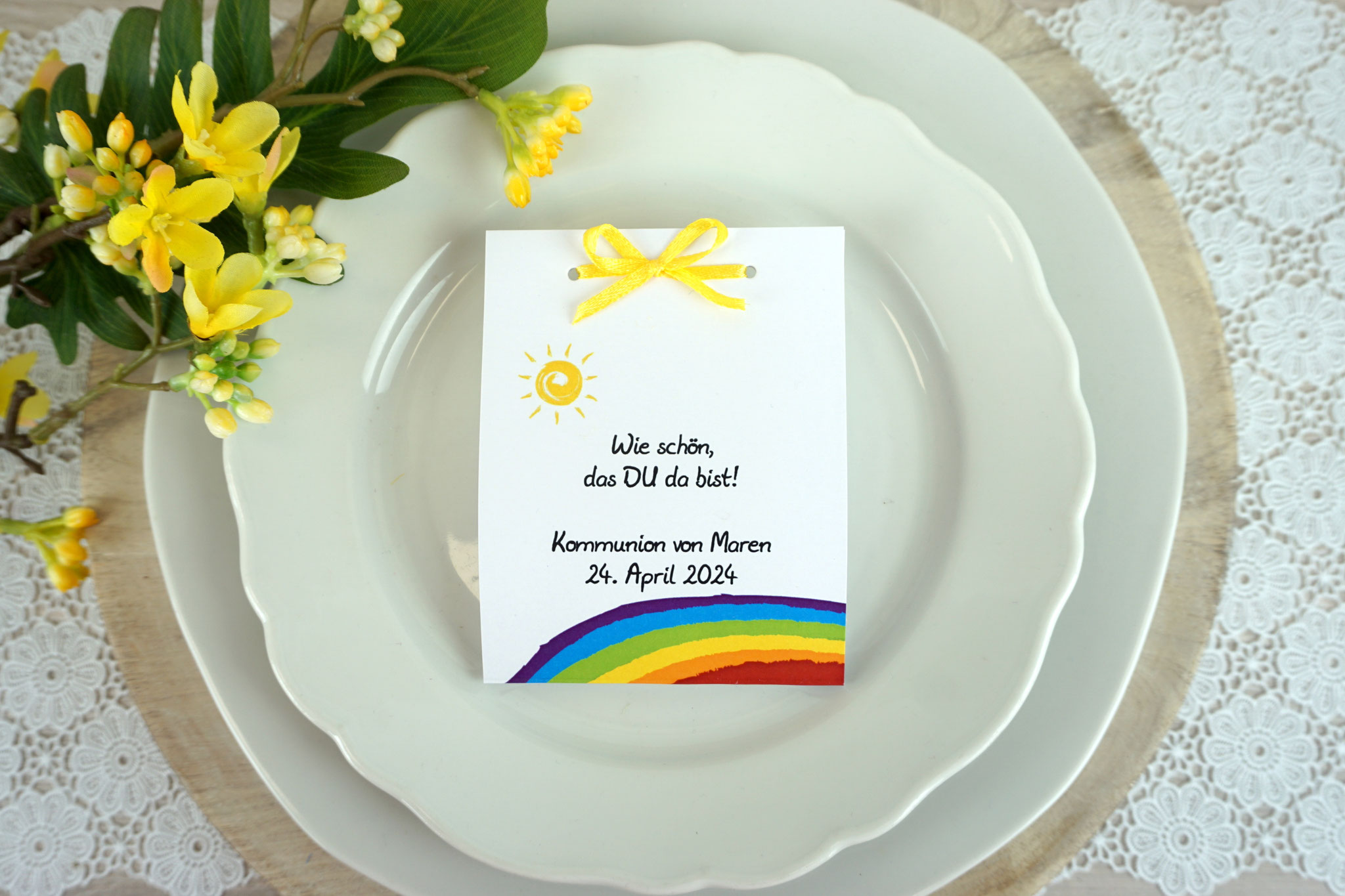 Fruchtgummikarte Design Regenbogen Lila - Satinband Gelb