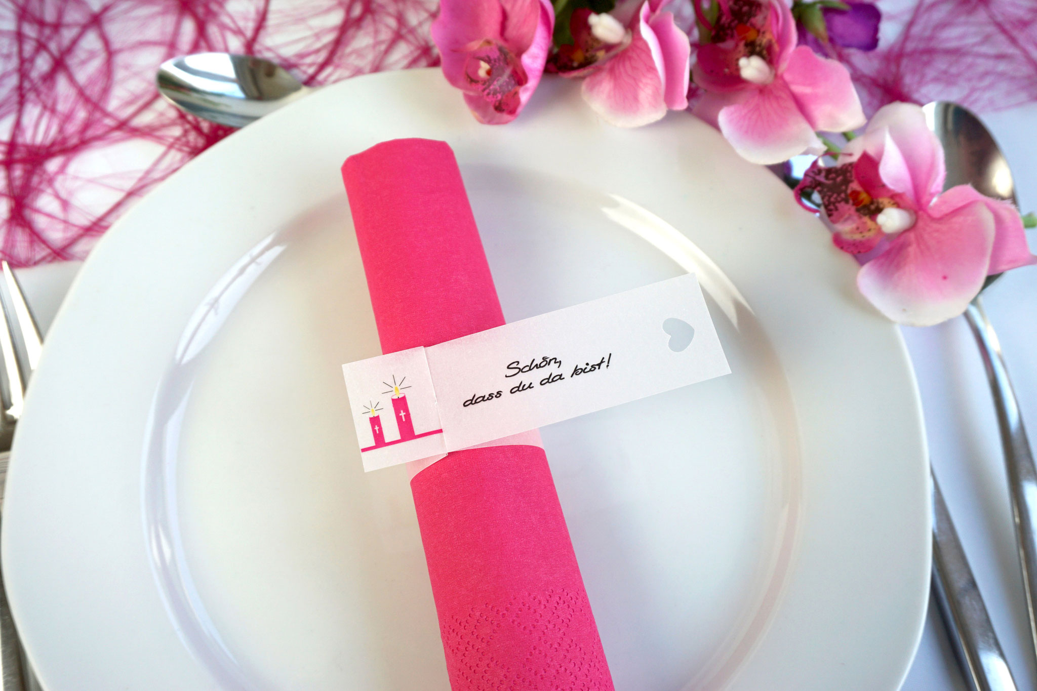 Serviettenring Design Kerzen, Farbe Pink, Randabschluss Herz