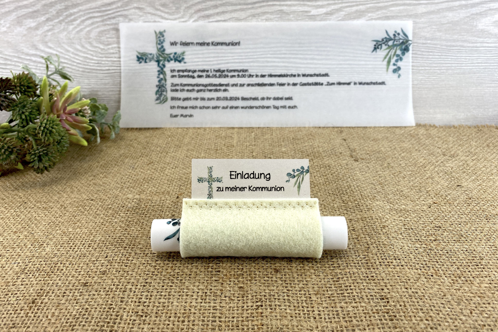 Design Eukalyptus-Kreuz - Filz Beige - ohne Schleife