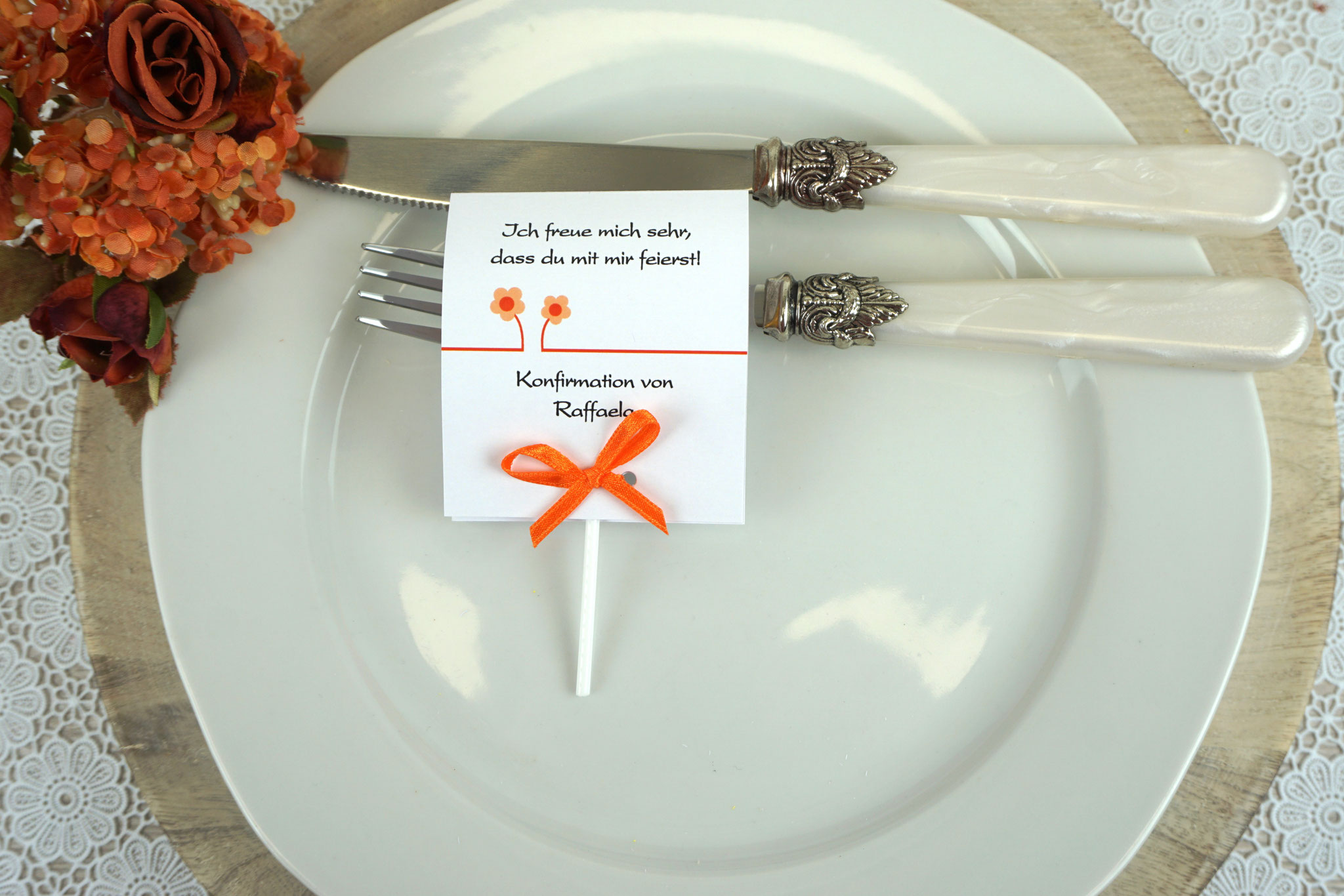 Lutscherkarte Design Blümchen Orange
