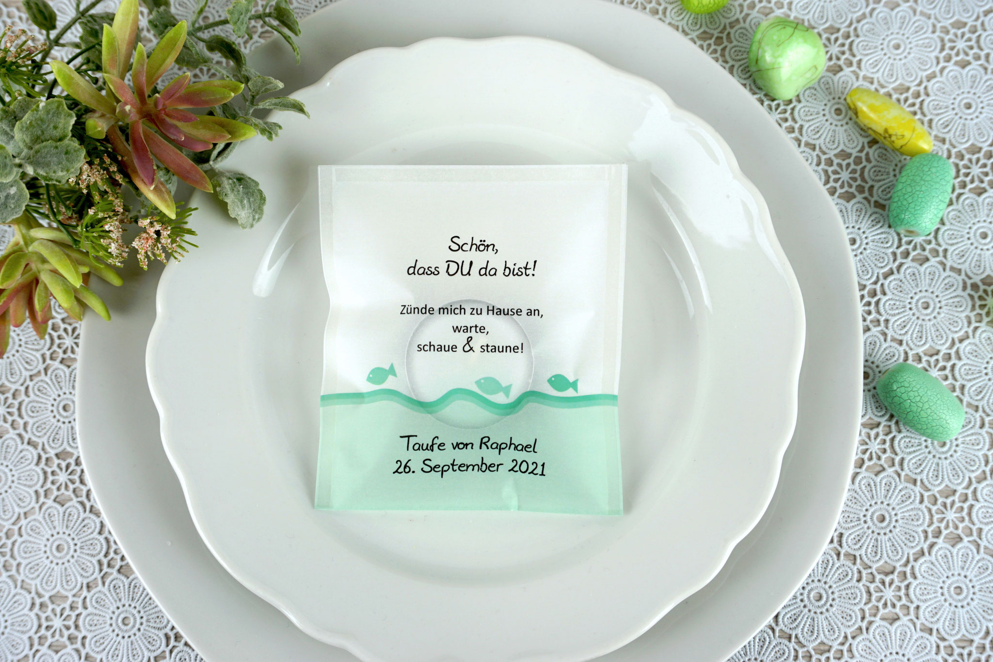 Lichtbotschaft Design "Fische" Mint, Schrift Julius B Thyssen