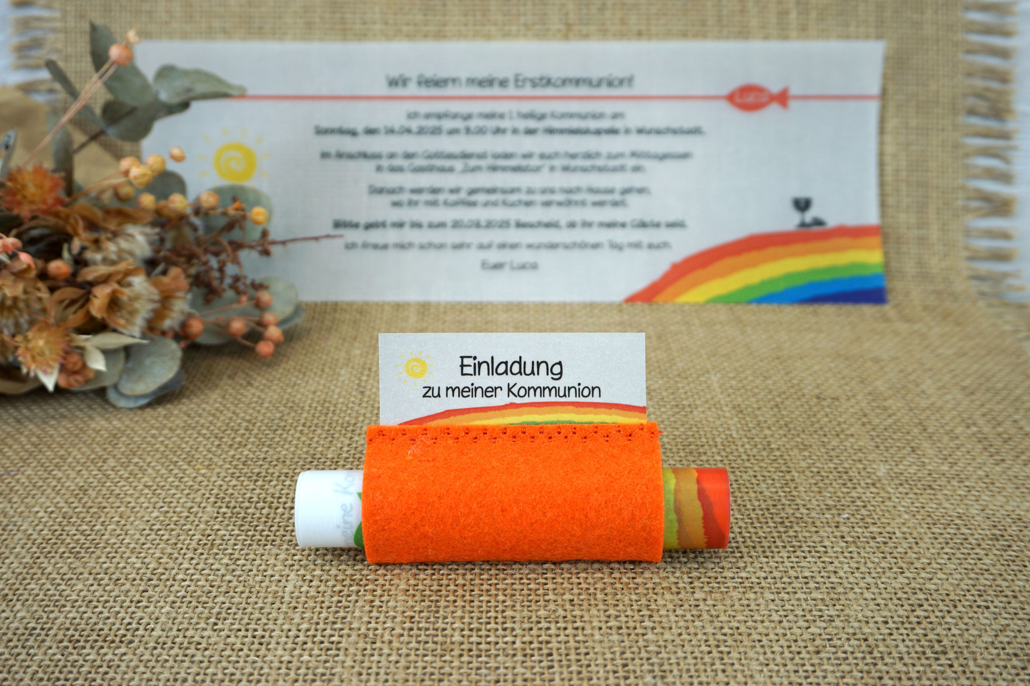 Design Regenbogen mit Kelch/Brot - Filz Orange - ohne Schleife
