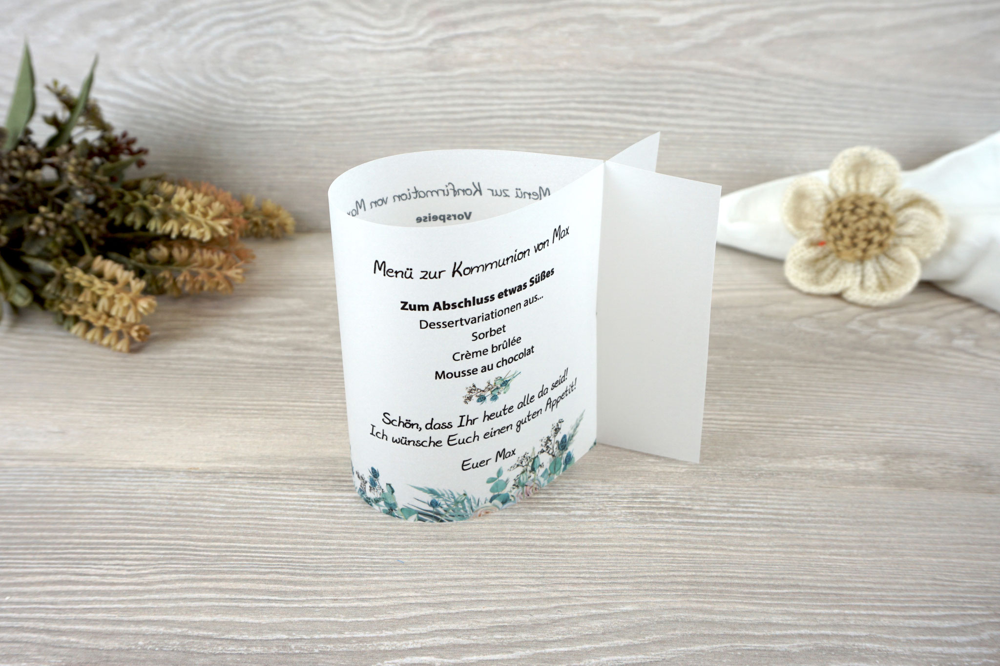 Menükarte Fischform 10,5cm, Design Boho