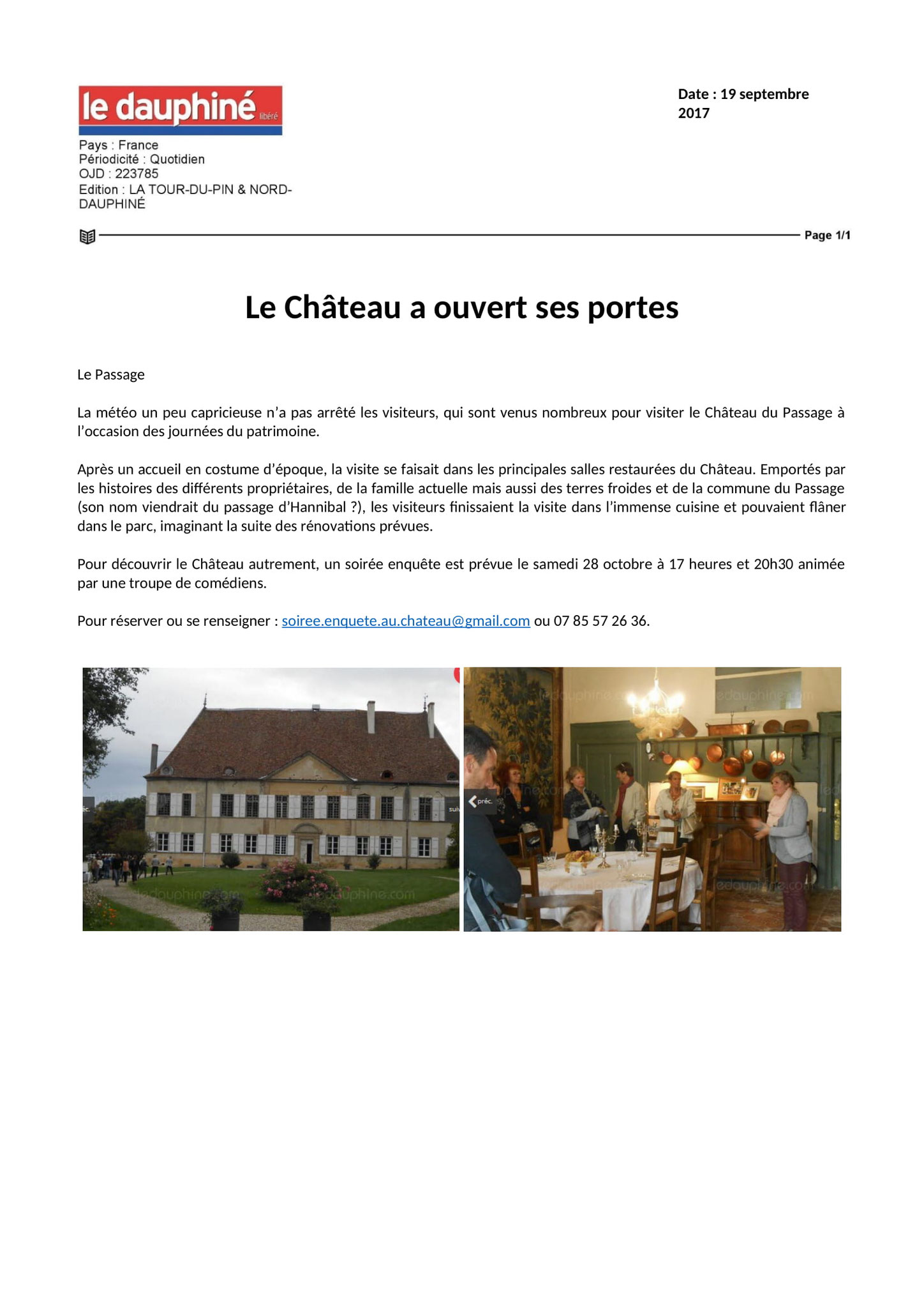 Le Château a ouvert ses portes - 19.09.17