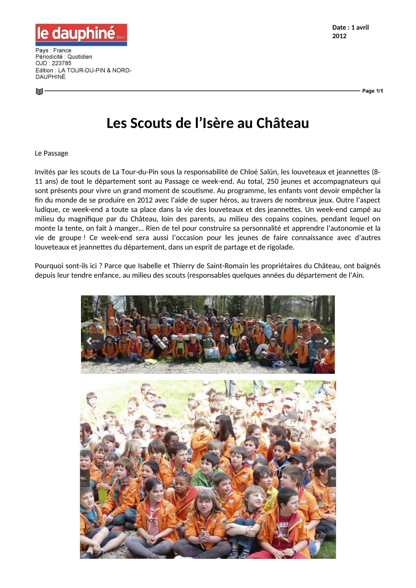 Les scouts de l'Isère au Château - 01.04.12