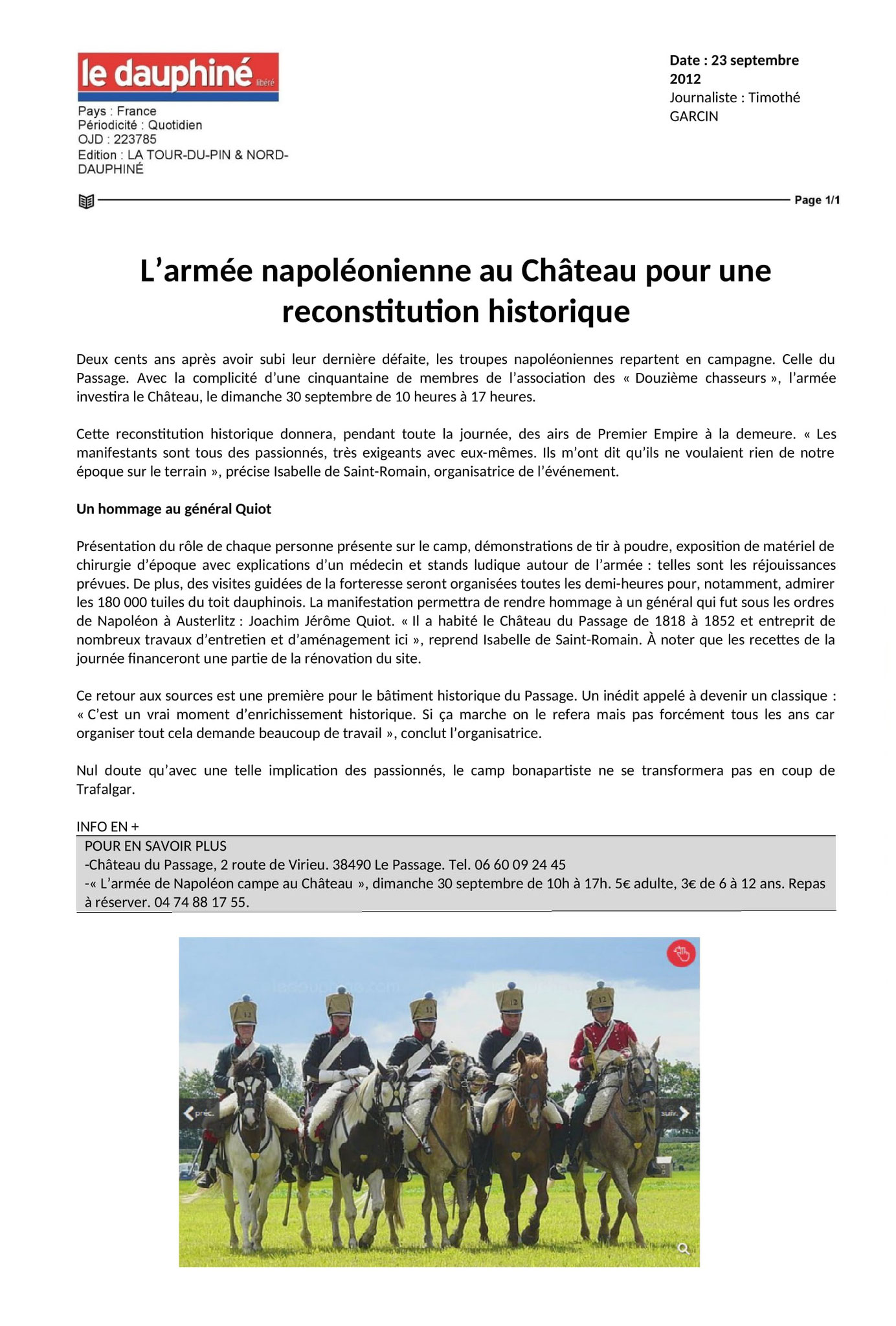 L'armée napoléonienne au Château pour une reconstitution historique - 23.09.12