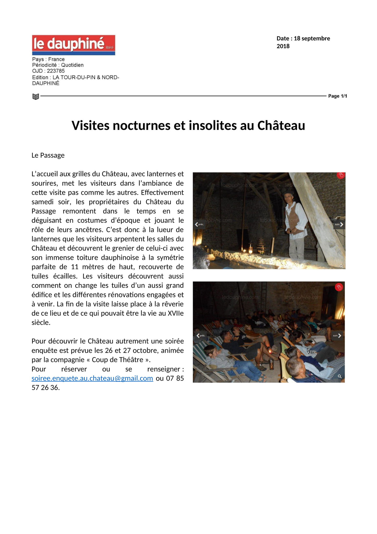 Visites nocturnes et insolites au Château - 18.09.18