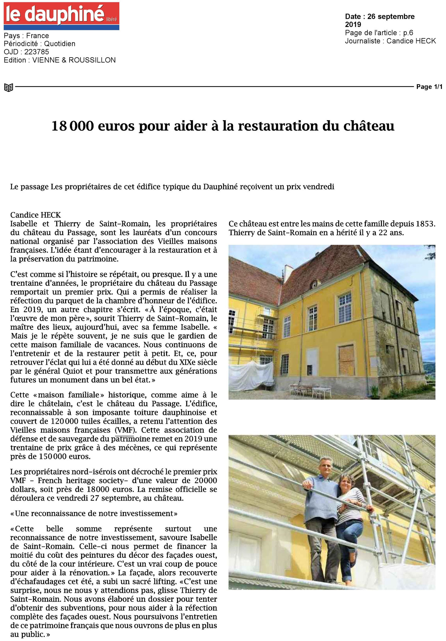 18 000 euros pour aider à la restauration du Chateau - 26.09.19