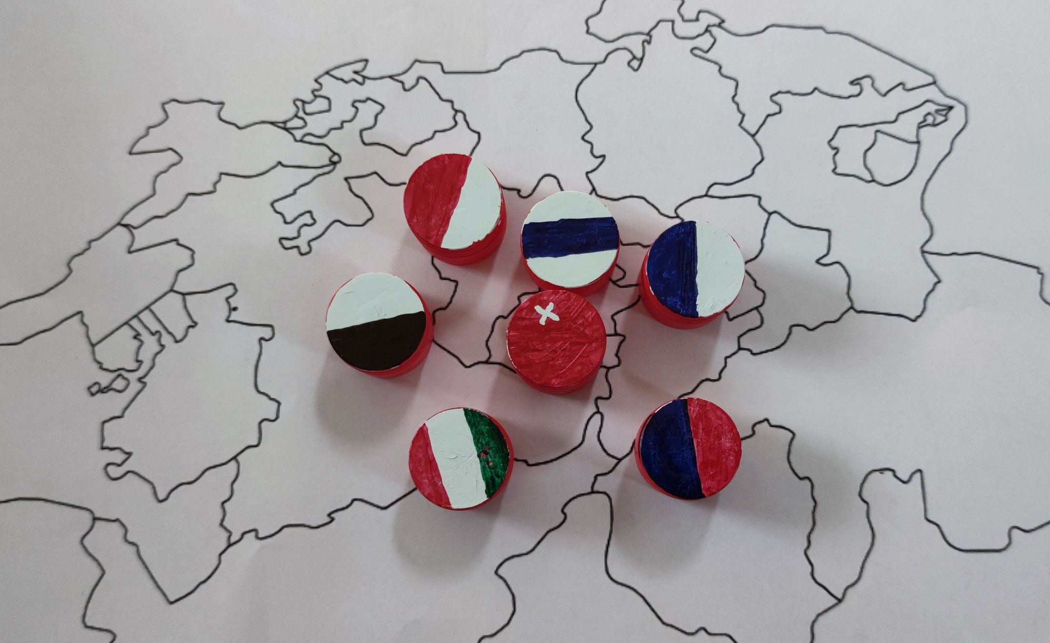 Kantonswappen malen und richtig auf der Karte einordnen