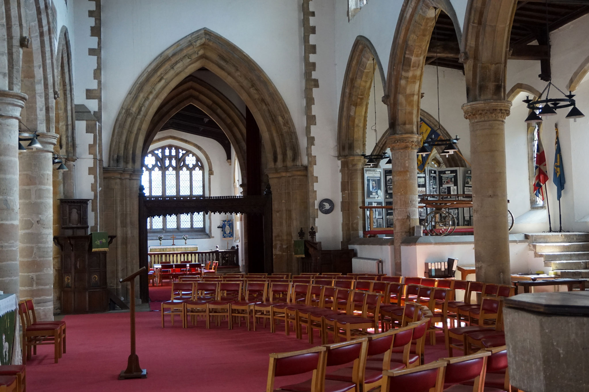 Looking from the nave to the tower and chancel arches