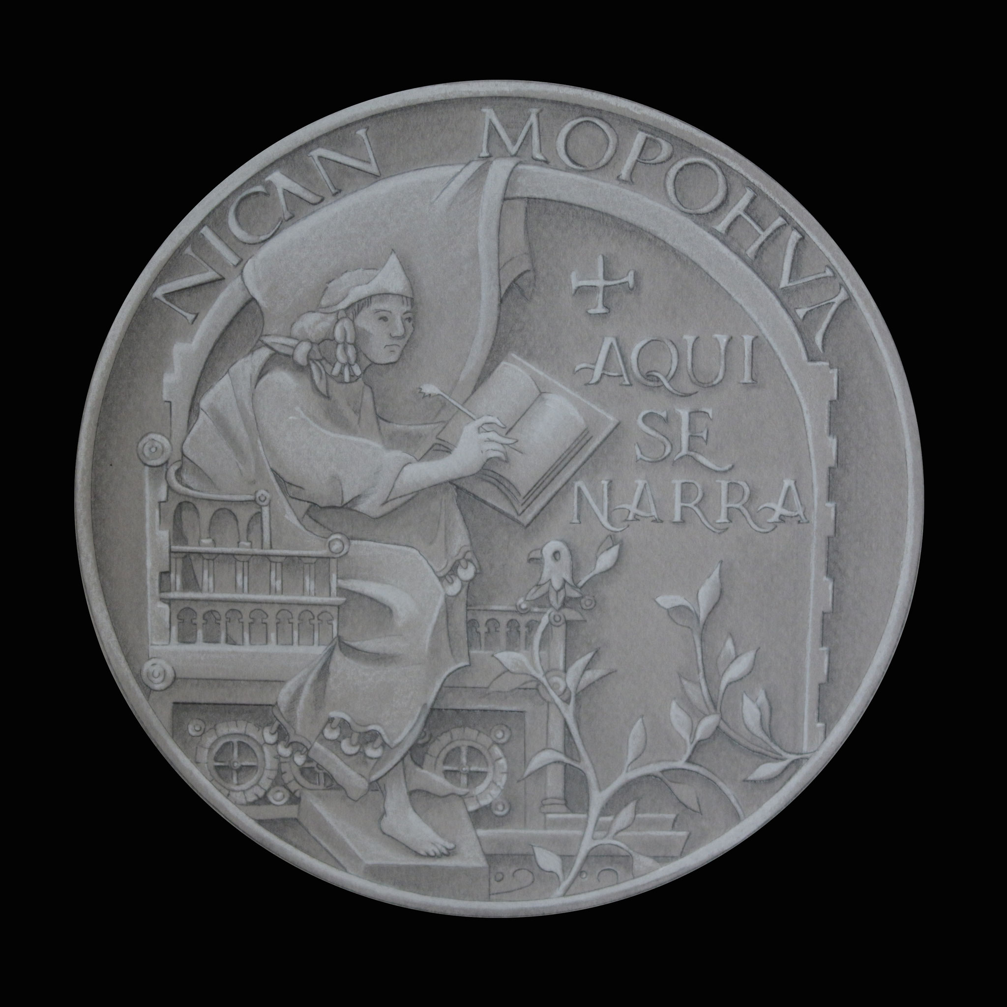 NICAN MOPOHUA. Diseño para THE VELLUM PAGE (N.Y). Grafito sobre papel