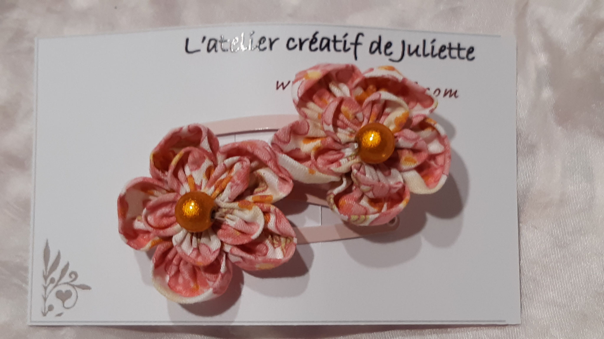 modèle 6 : duo barrettes cc fleurs rose orangé