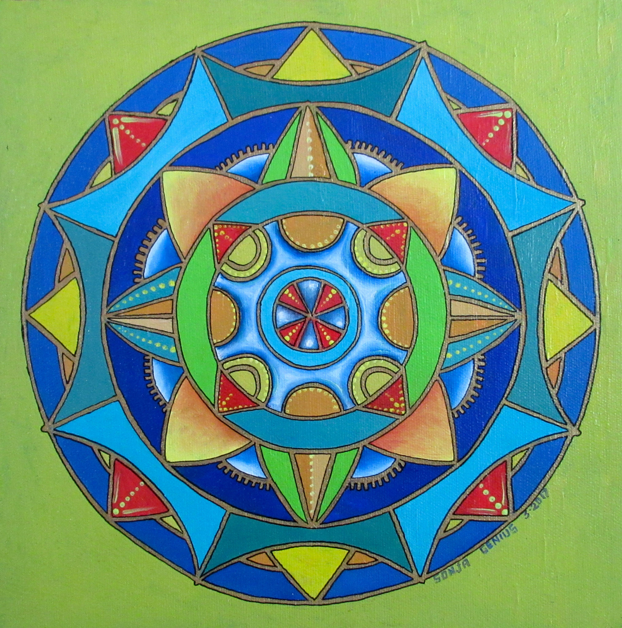  #432 - SOLD 11/20 - Hex Mandala II, oil on canvas 10x10, 3/17 