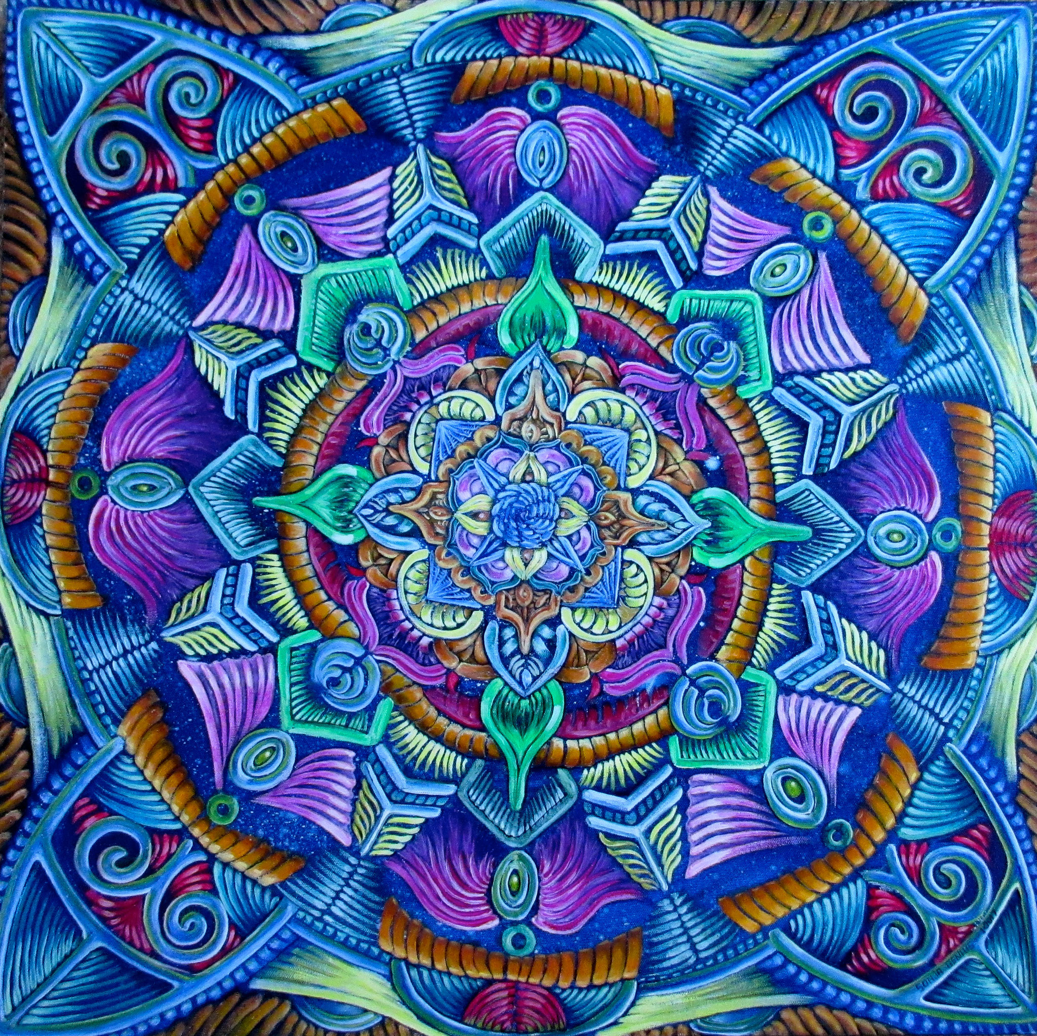 SOLD 6/17 - #425 - "Organic Mandala", acrylic/oil on canvas 24x24, 1/17