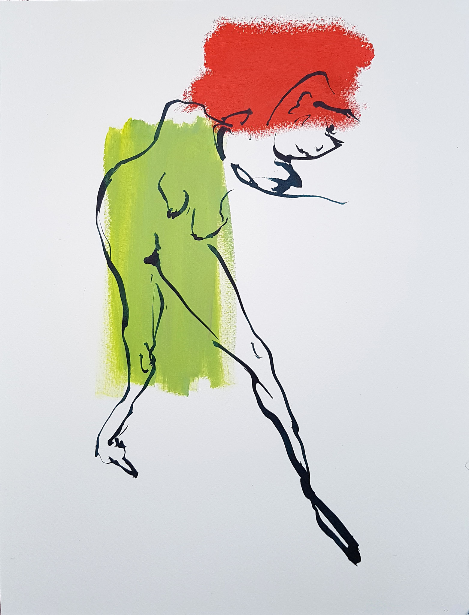 Schritt (Acrylic, Ink, on Paper, 48x36cm)