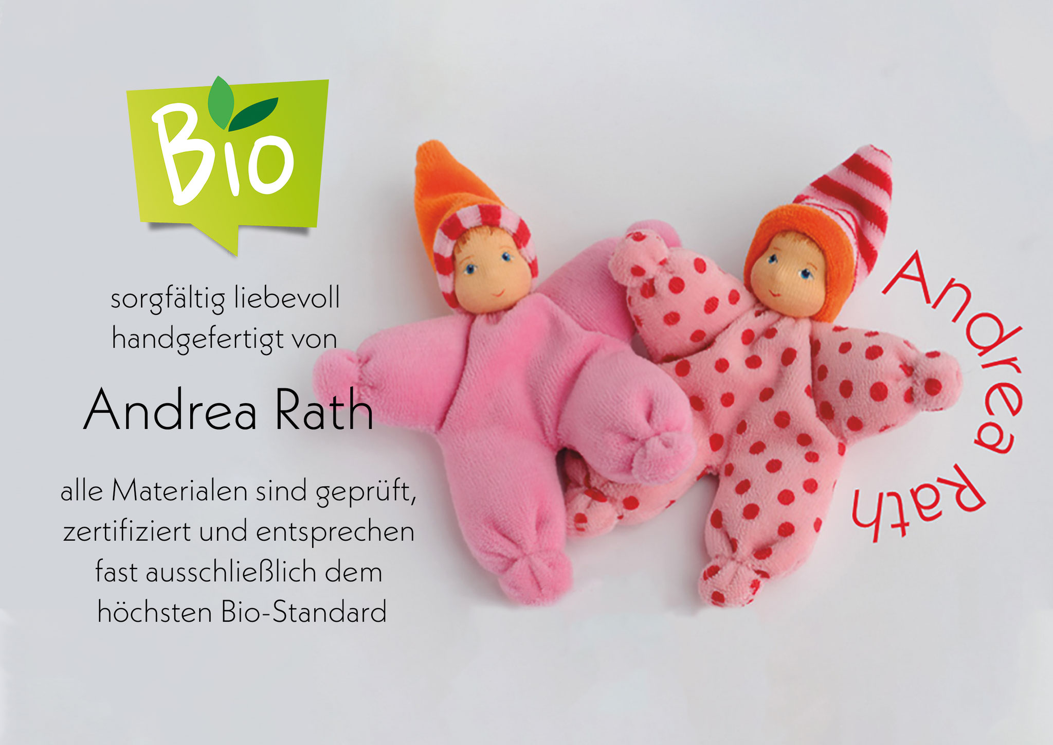 Andrea Rath Werkstatt-Flyer – handgefertigte Puppen aus Bio-Schafwolle und Oeko-Tex-Stoffen