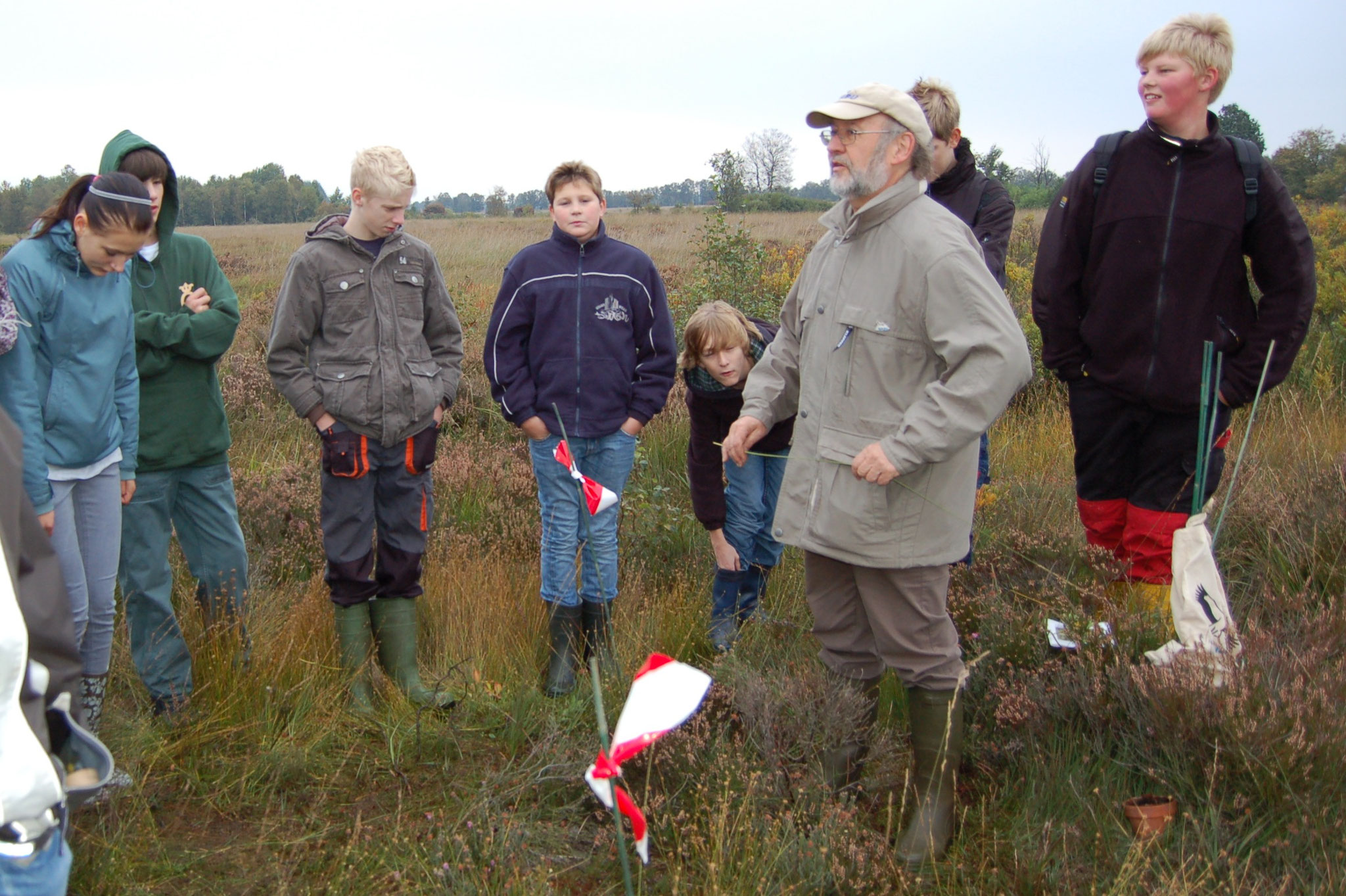 Mitten im Moor werden moortypische Pflanzen gezeigt und die Auswirkungen  der Pflegearbeiten erklärt