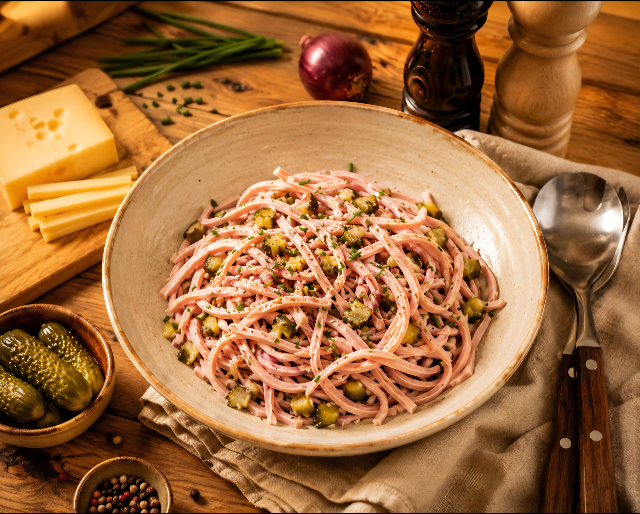 Klassischer Schweizer Wurstsalat mit würzigem Dressing 