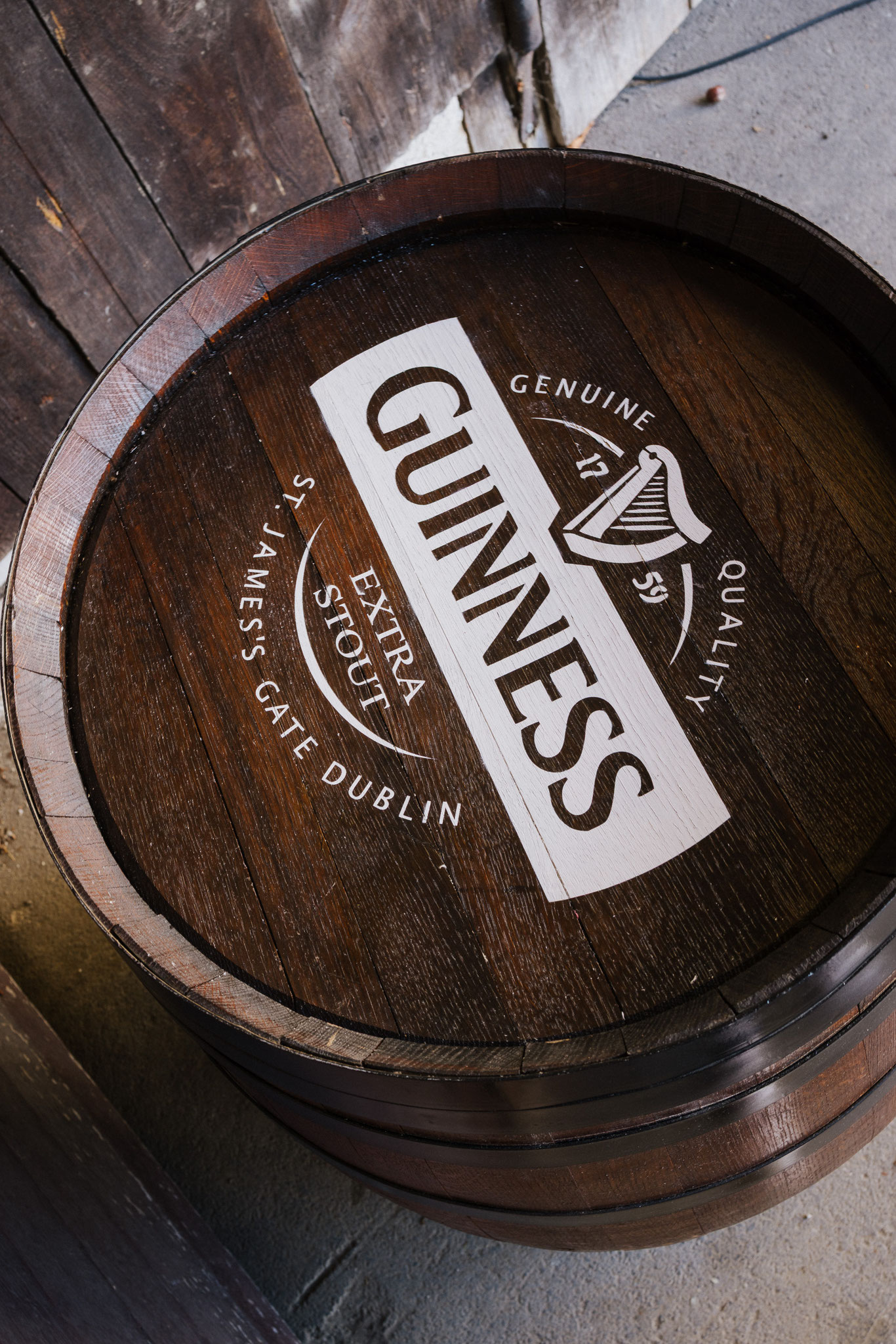 Fass beschriftet Guinness