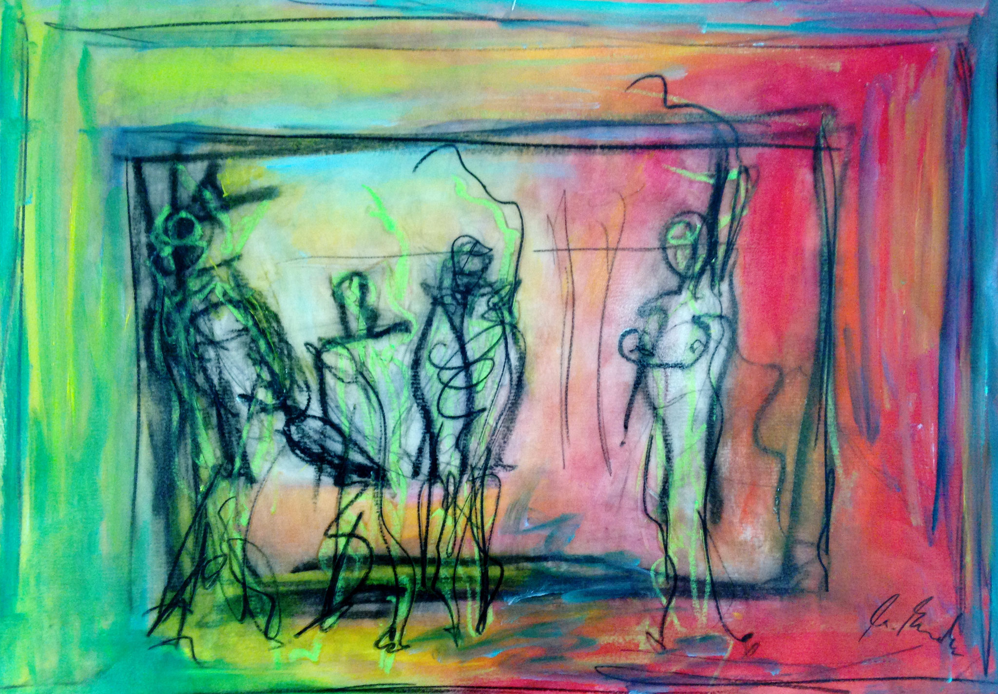 hang up somebody, oil on paper, 29,7 cm x42 cm