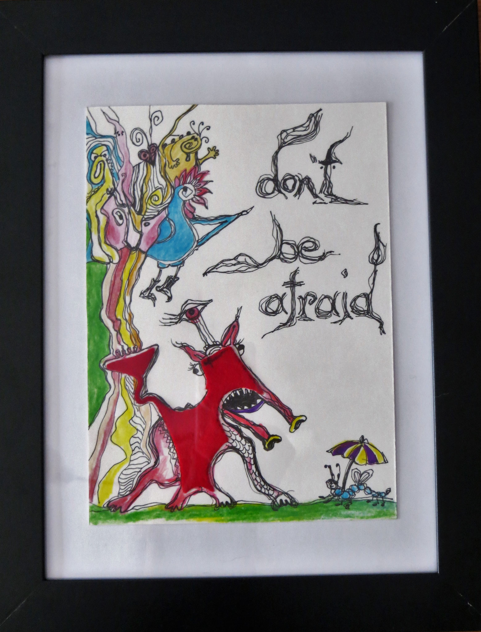 "don't be afraid" ... Inspiriert und entstanden aus einem Stoffrest :) 21x27cm mit Rahmen - in guten Händen