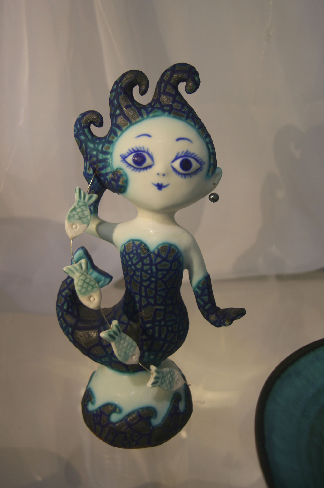 Mermaid porcelain figurine: cast from original sculpture, hand painted decoration