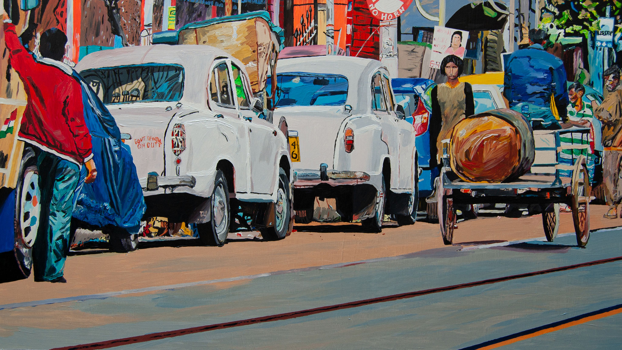 Kolkata road, Acryl on wood, 160cm*90cm, 2020